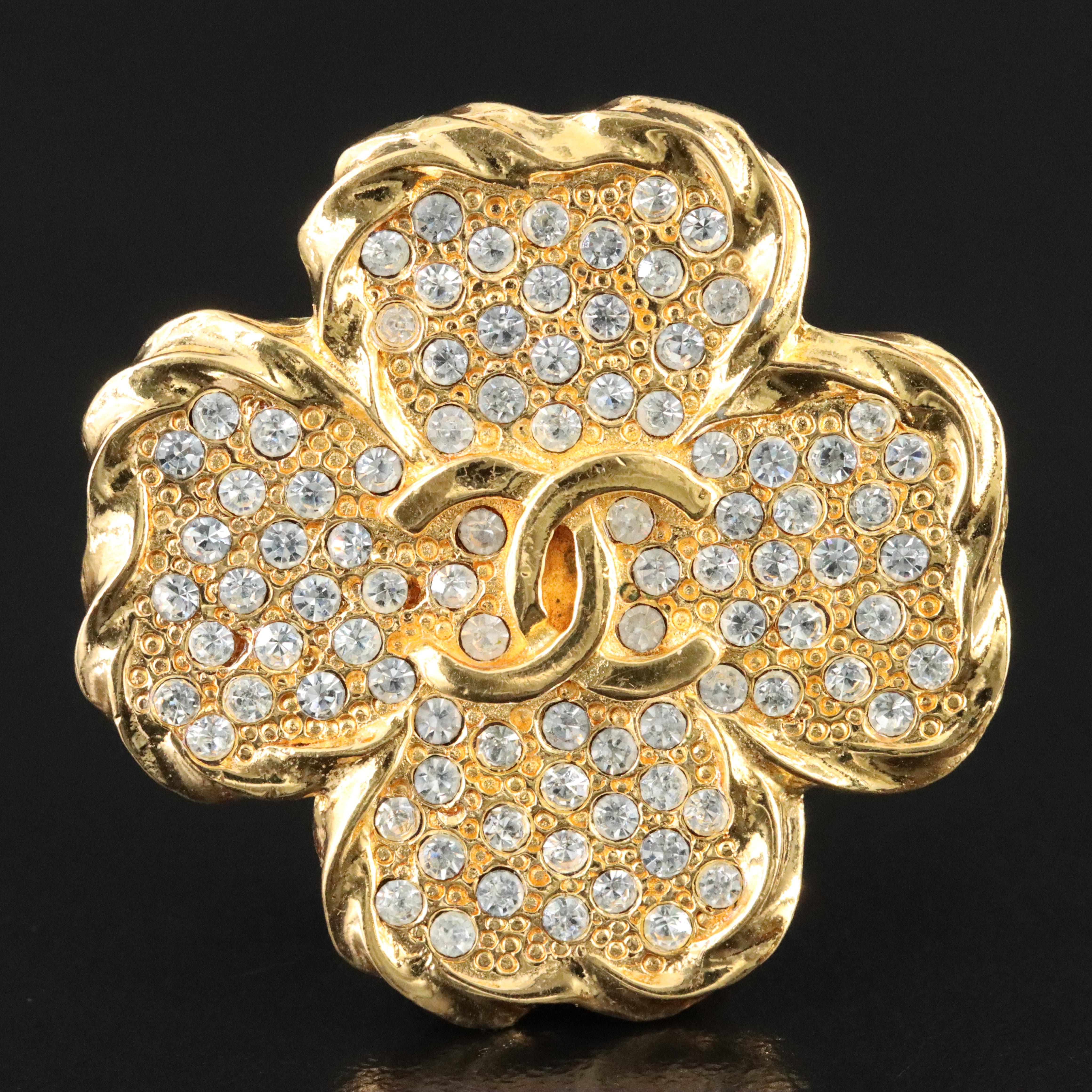 Chanel CC Crystal Clover Brooch