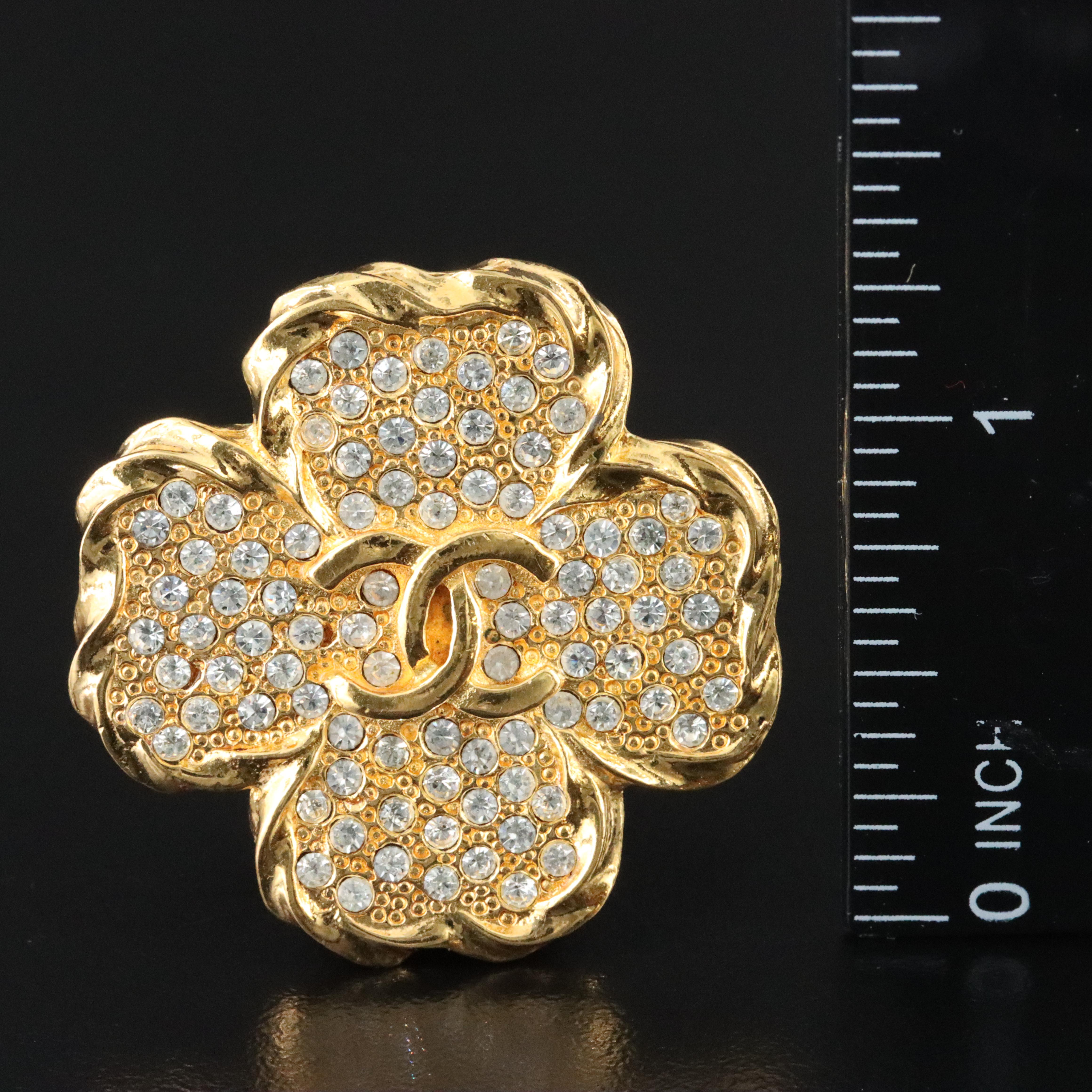 Chanel CC Crystal Clover Brooch