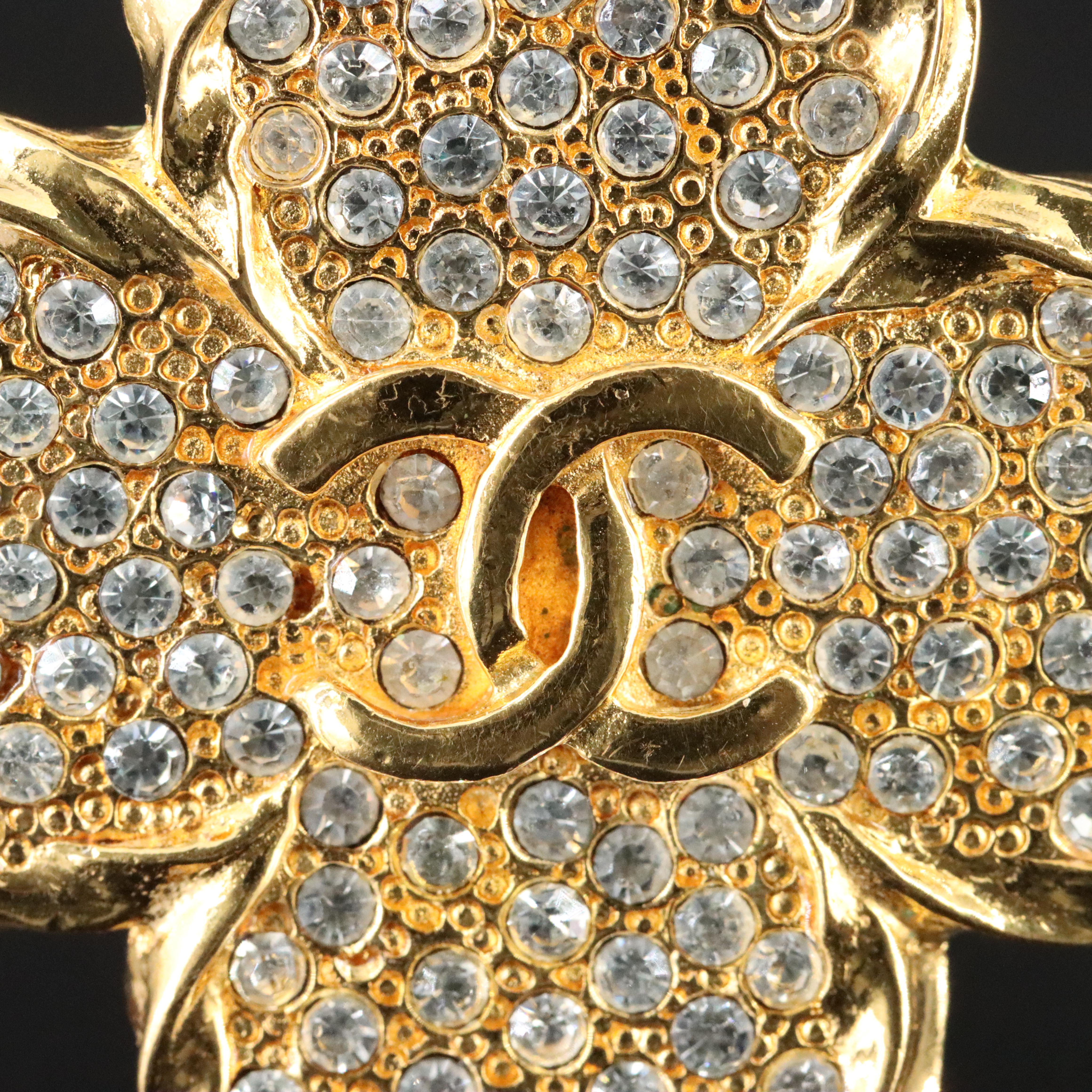 Chanel CC Crystal Clover Brooch