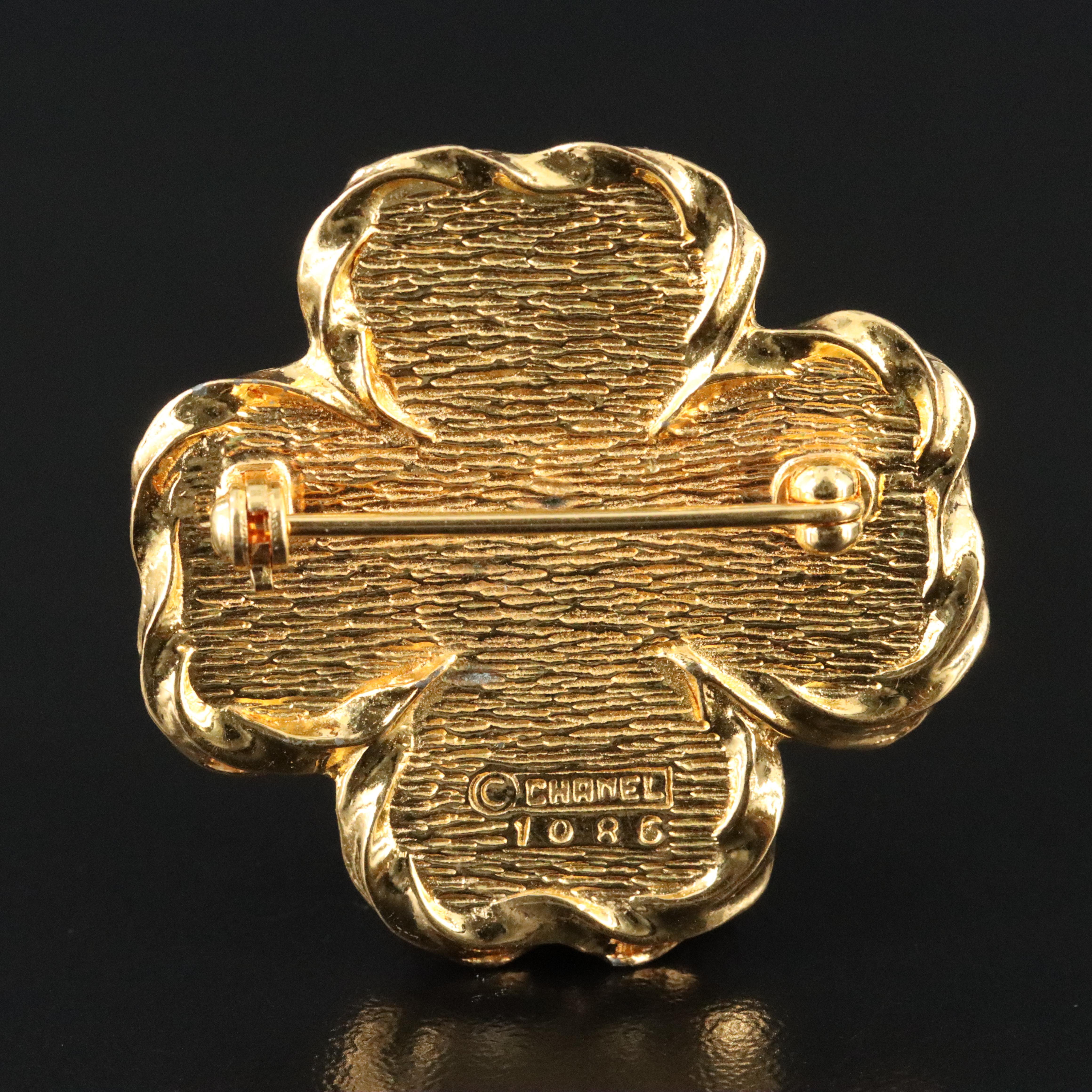 Chanel CC Crystal Clover Brooch