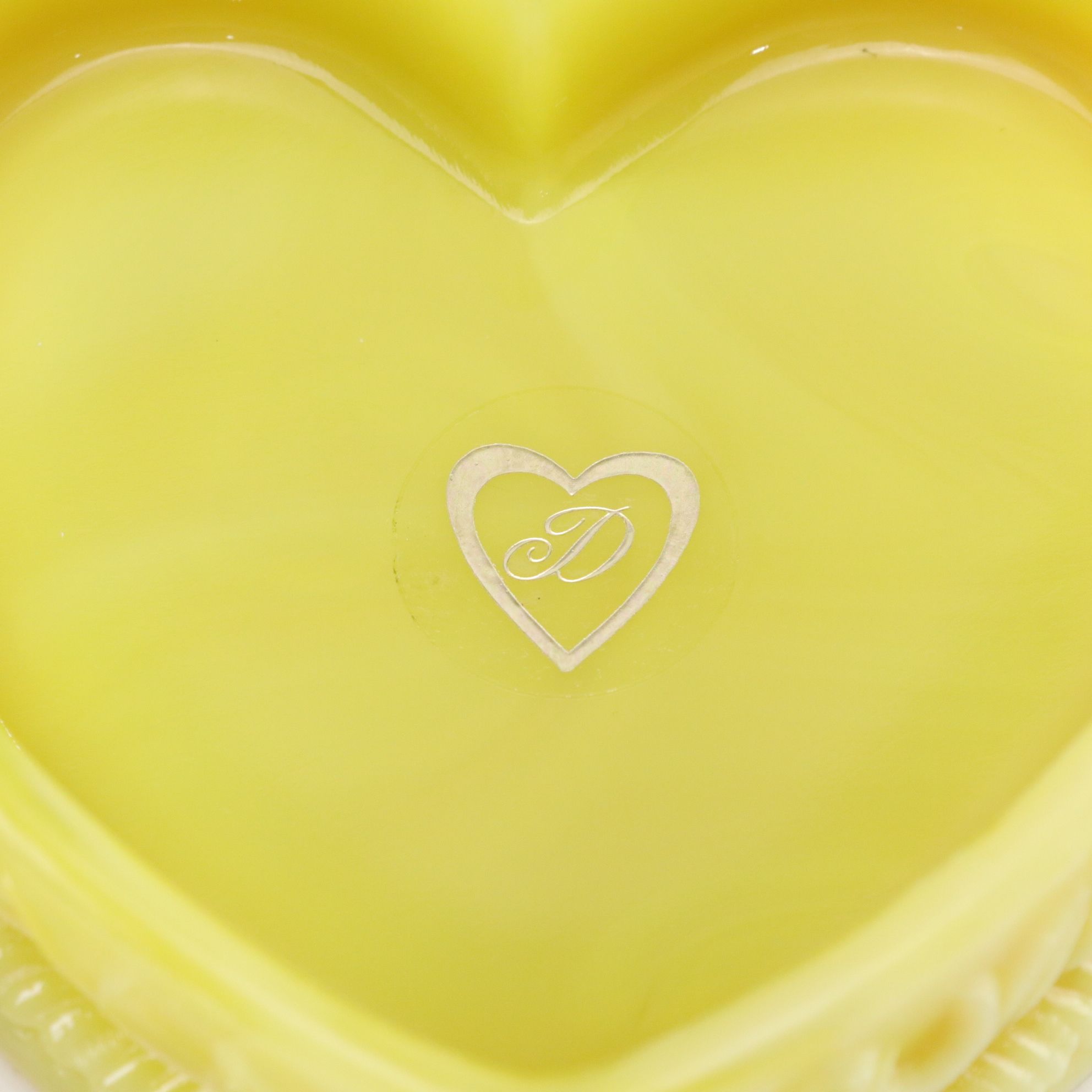 Pair of Degenhart Yellow Custard Glass Heart Dresser Boxes and More