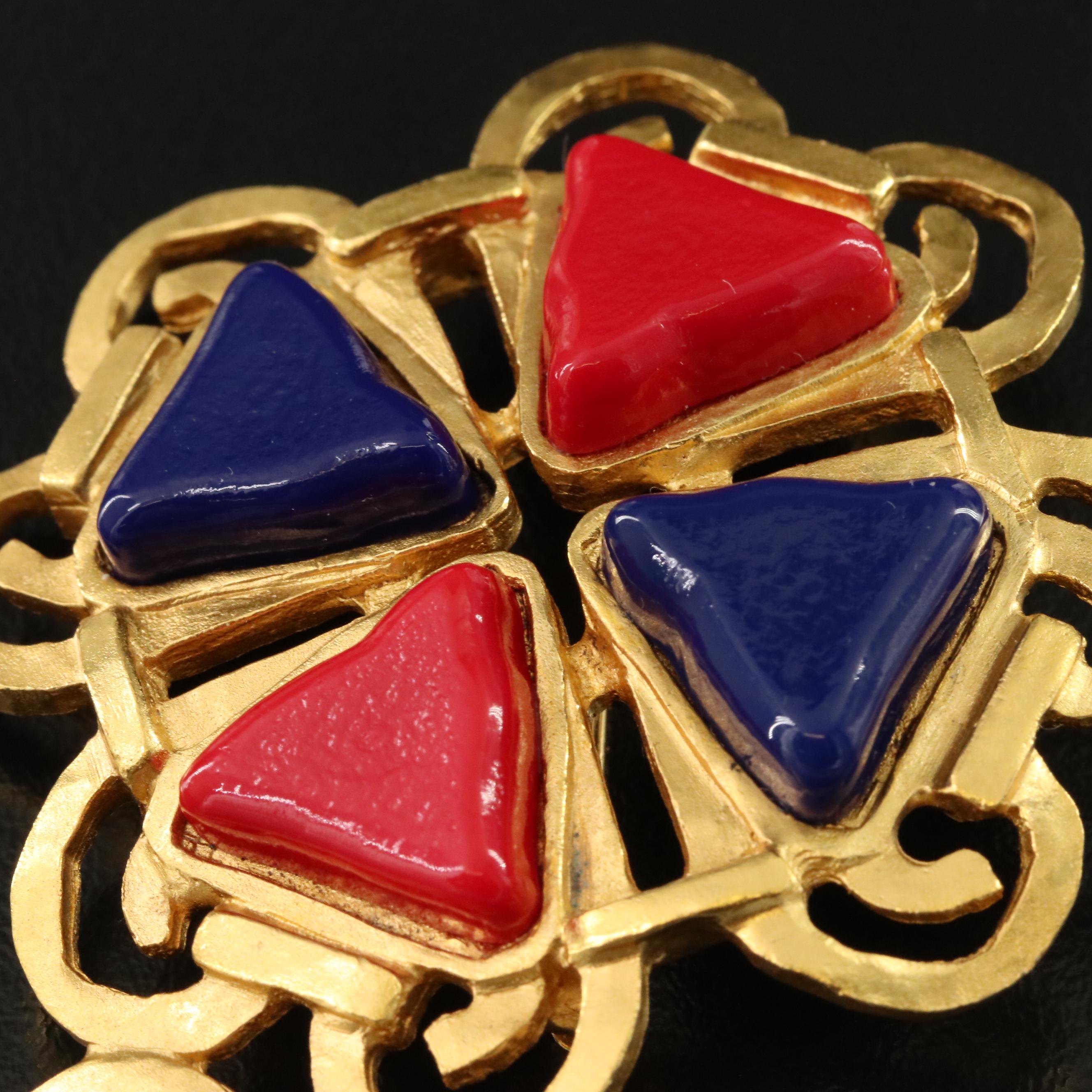 Chanel CC Red and Blue Glass Brooch