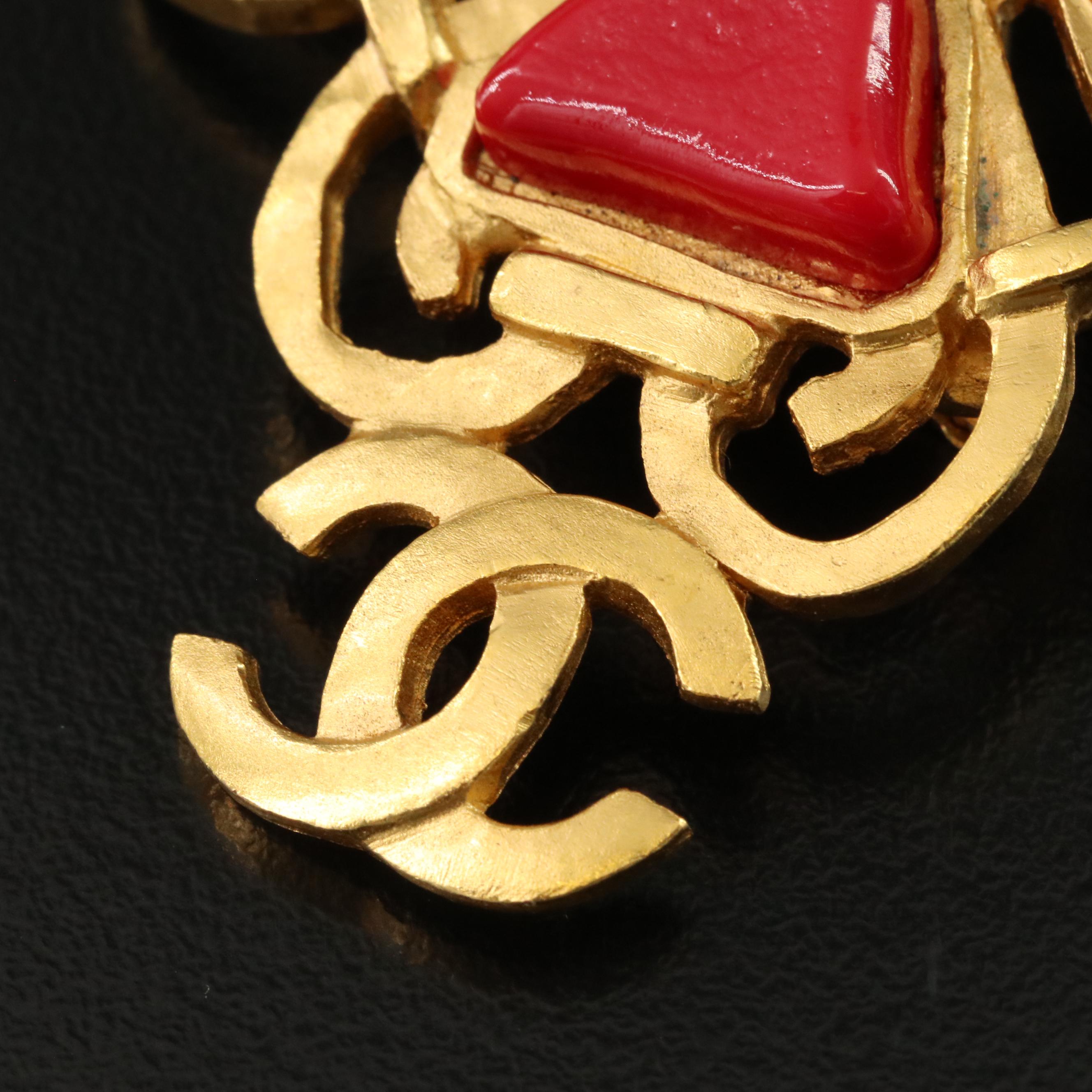 Chanel CC Red and Blue Glass Brooch