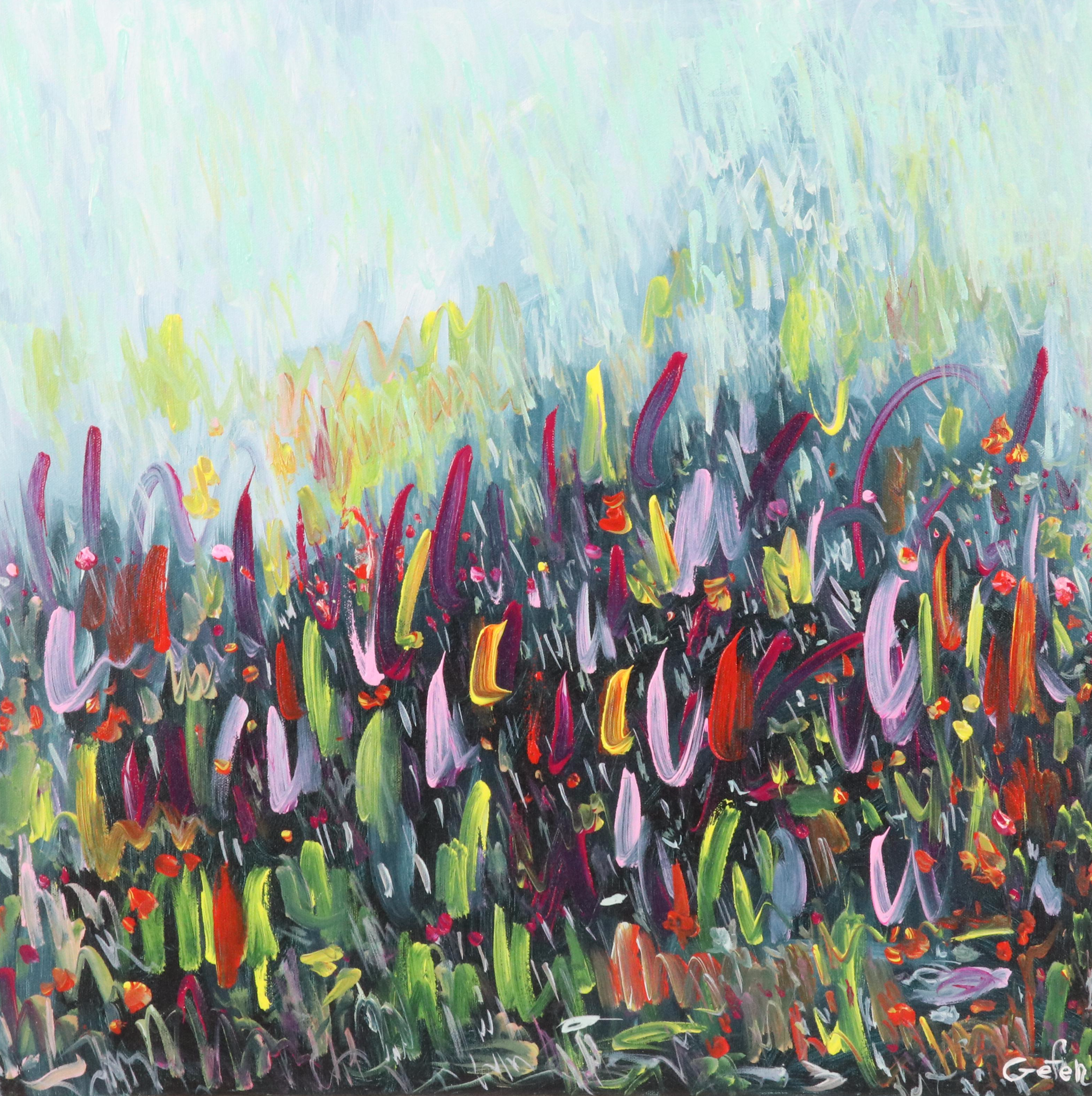 Saul Gefen Stylized Floral Acrylic Painting, 2025