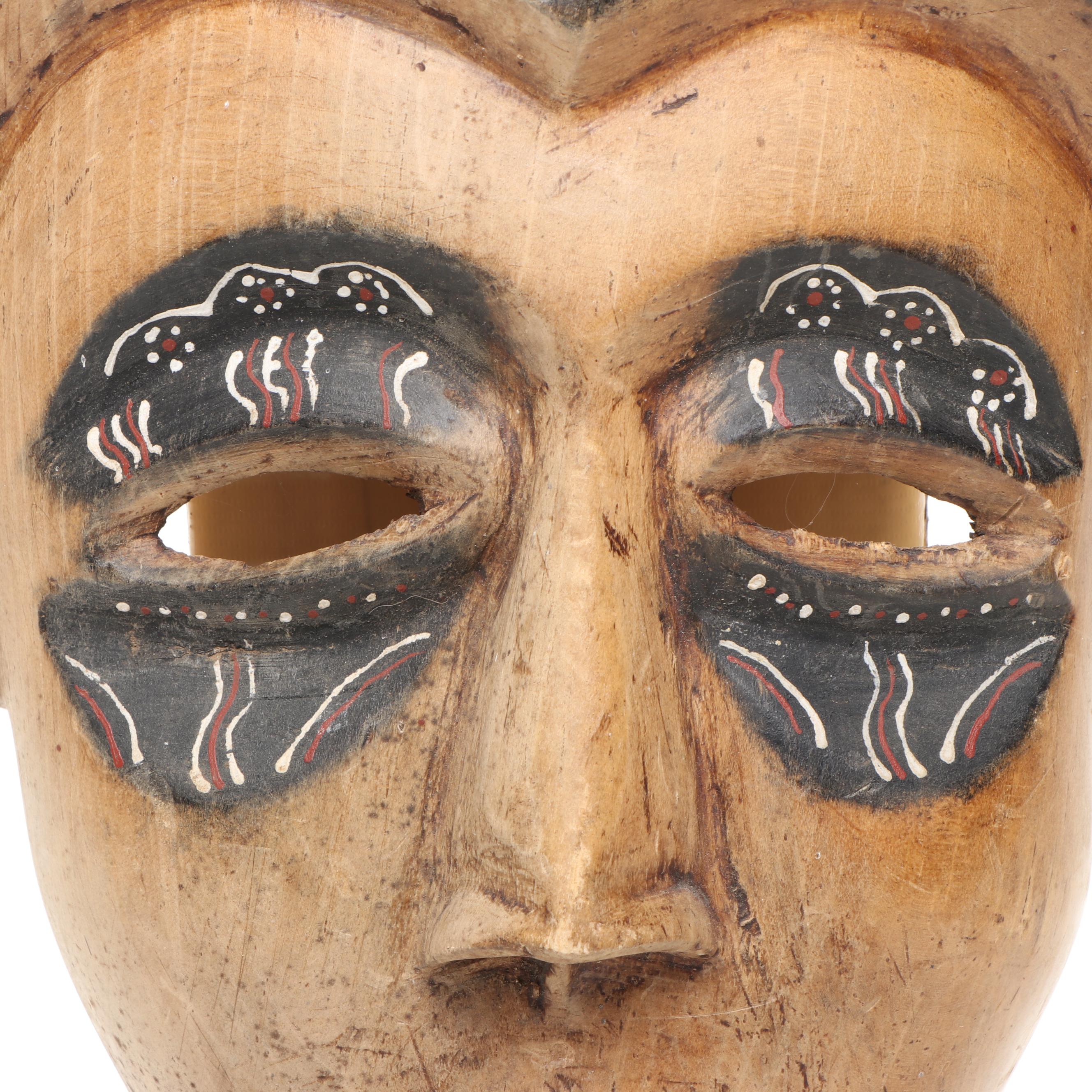 Ghanaian Painted Carved Wood Mask with Reclaimed Wood Vases