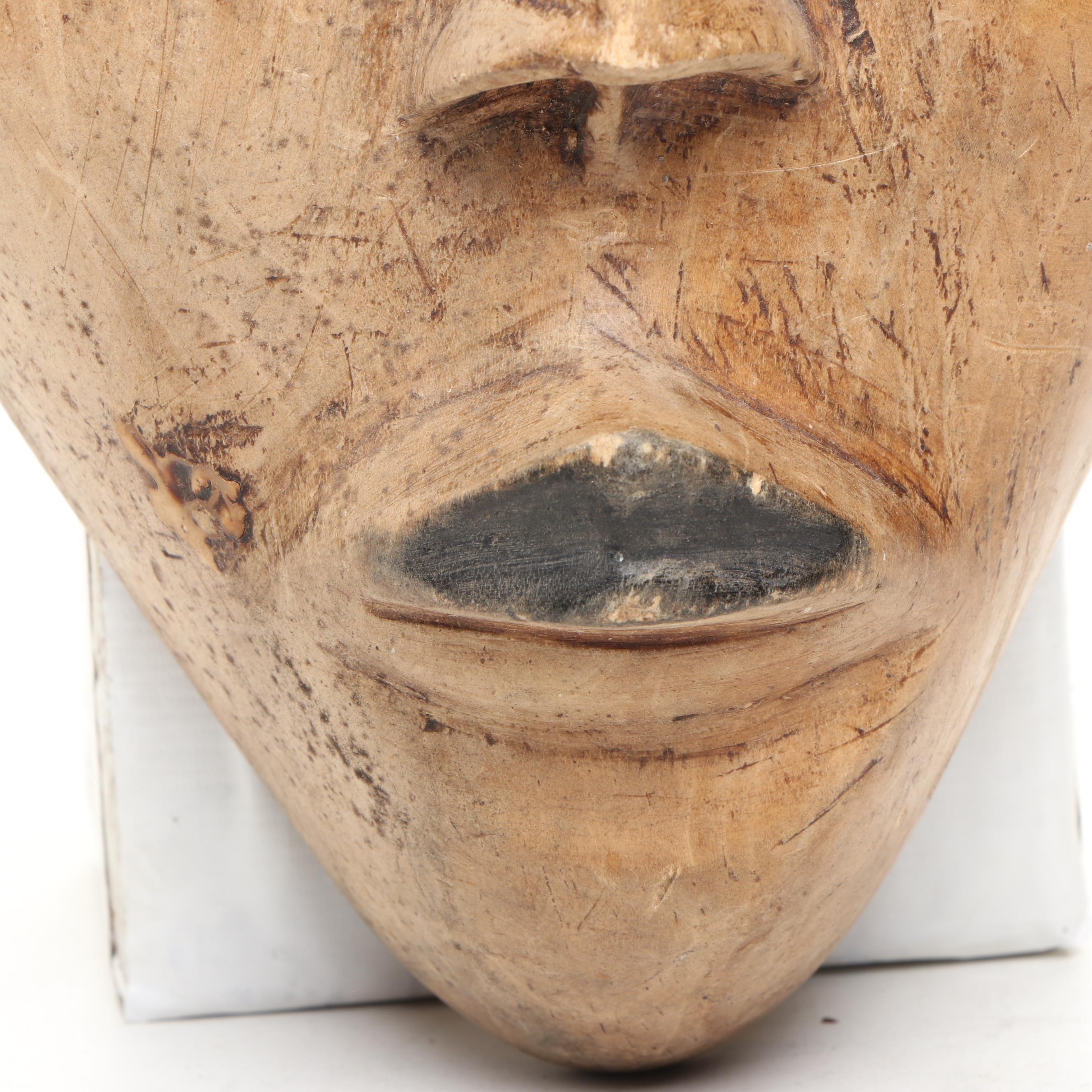 Ghanaian Painted Carved Wood Mask with Reclaimed Wood Vases