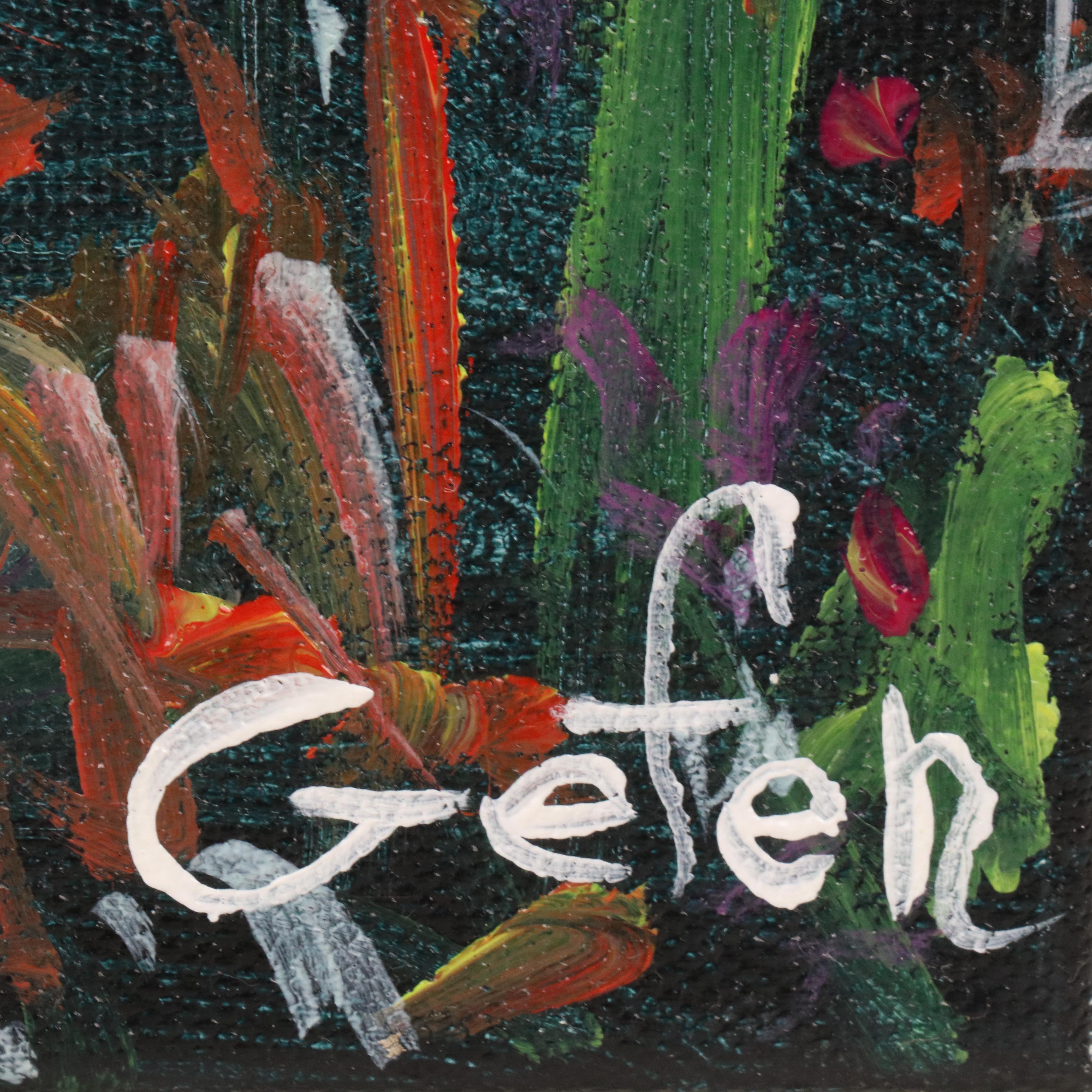 Saul Gefen Stylized Floral Acrylic Painting, 2025