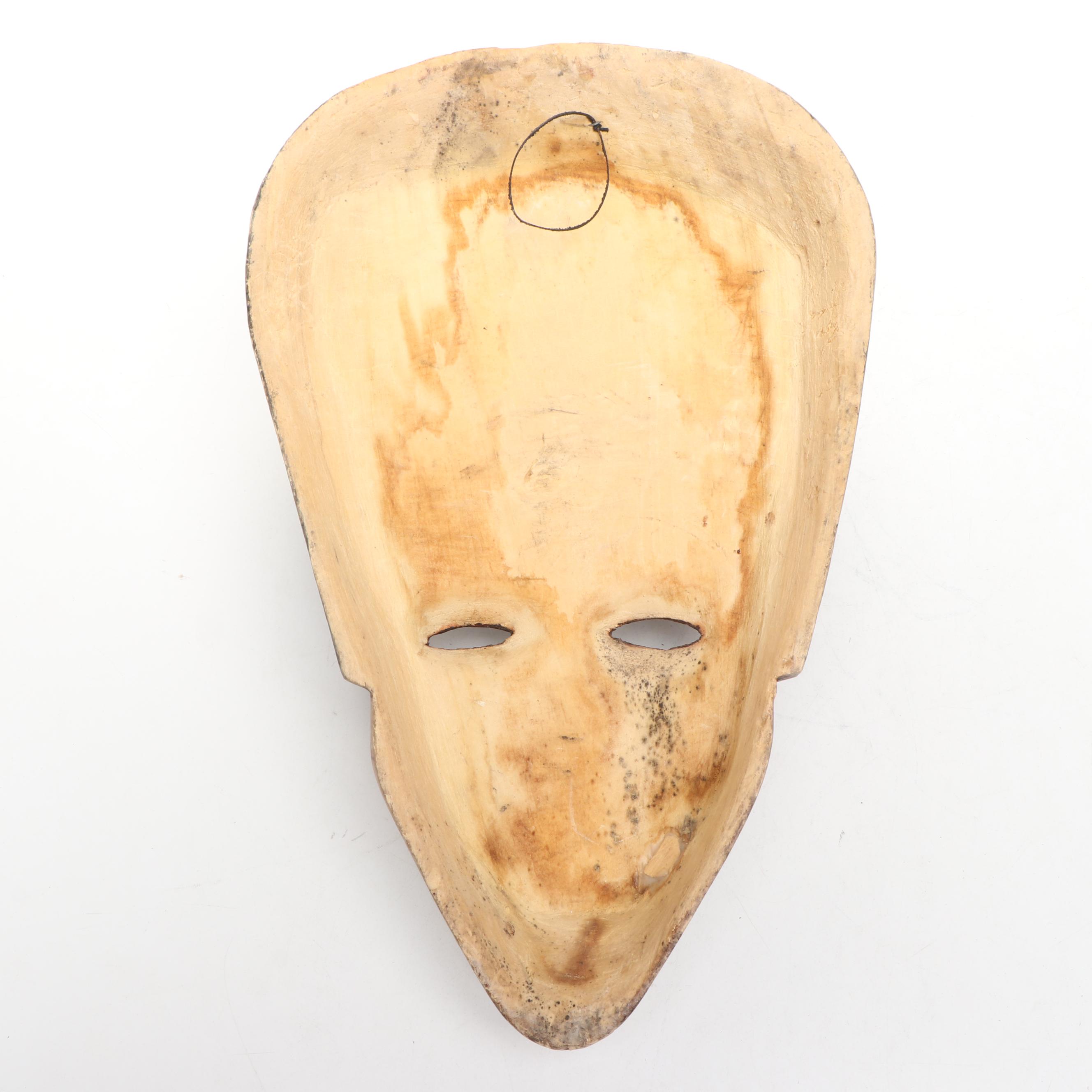 Ghanaian Painted Carved Wood Mask with Reclaimed Wood Vases