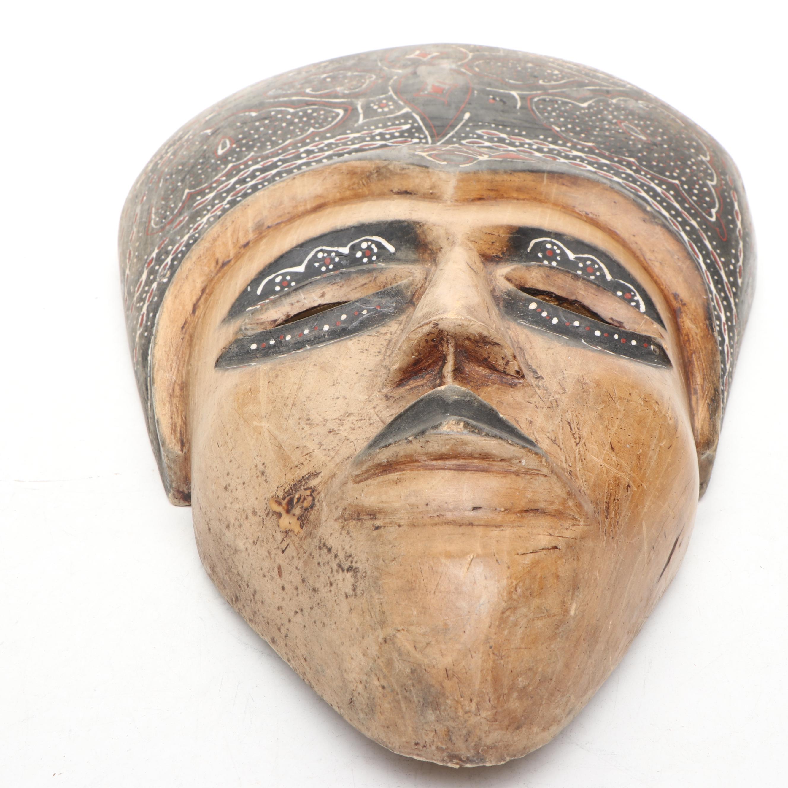 Ghanaian Painted Carved Wood Mask with Reclaimed Wood Vases