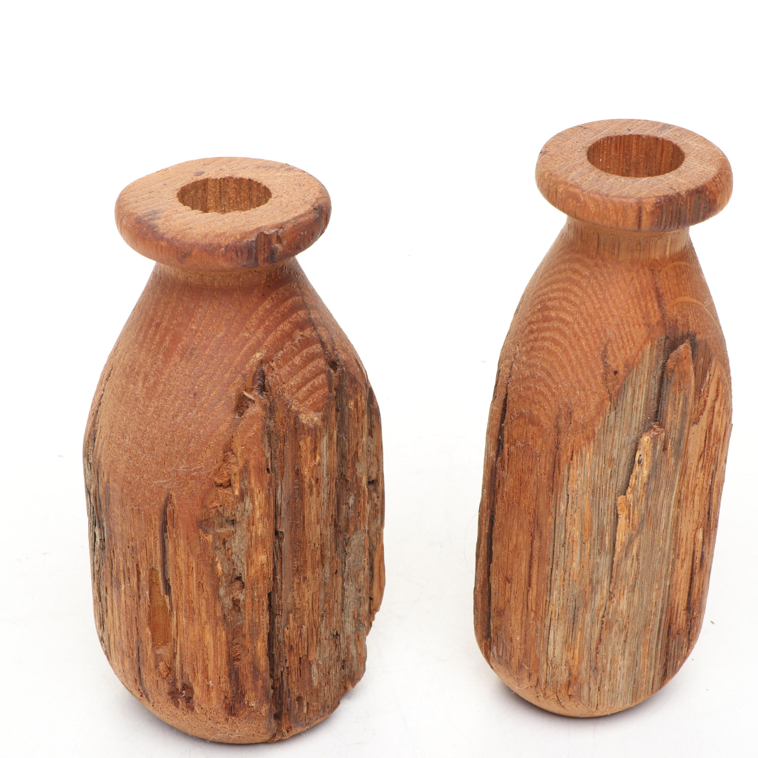 Ghanaian Painted Carved Wood Mask with Reclaimed Wood Vases