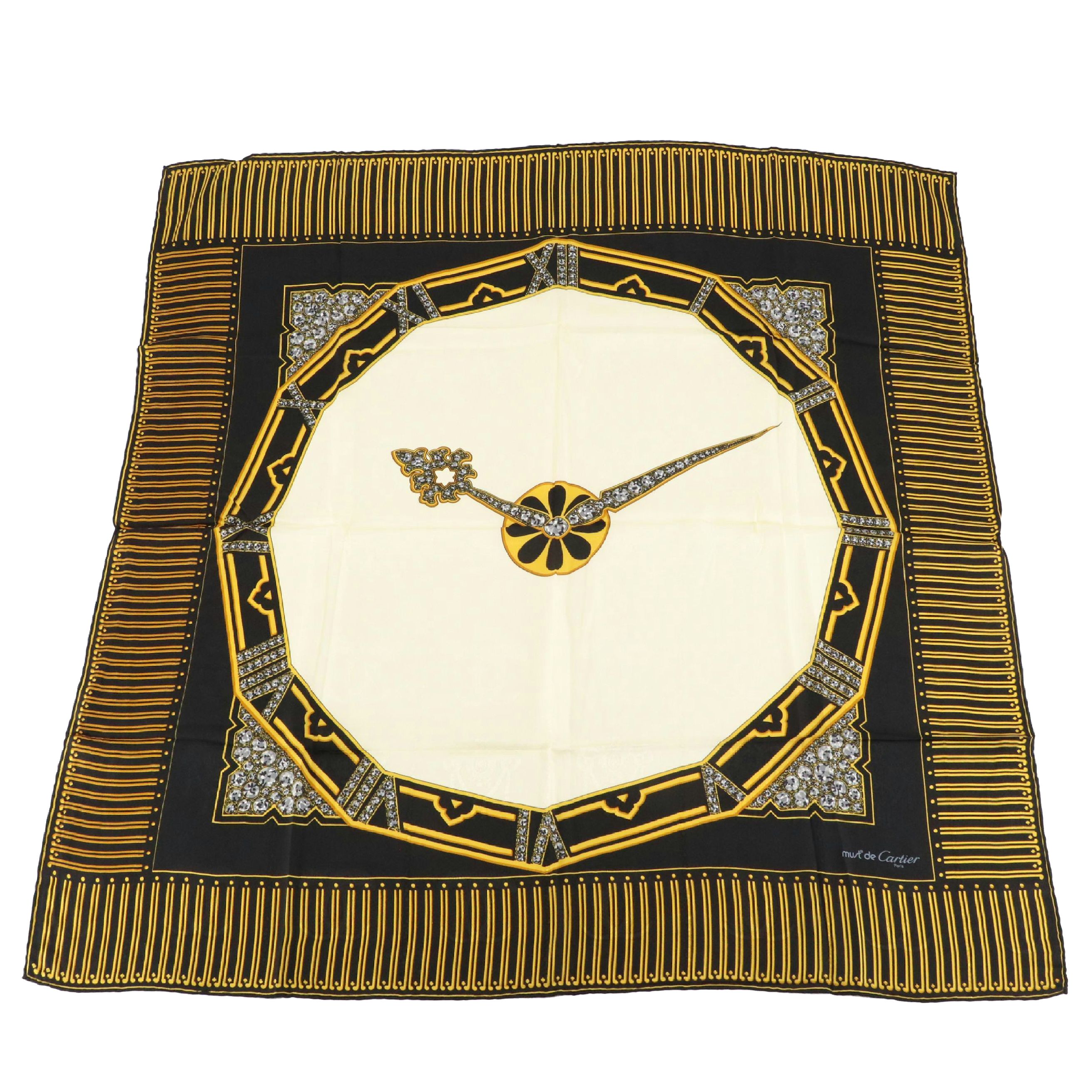 Cartier Must de Cartier Jeweled Clock Motif Silk Jacquard Scarf