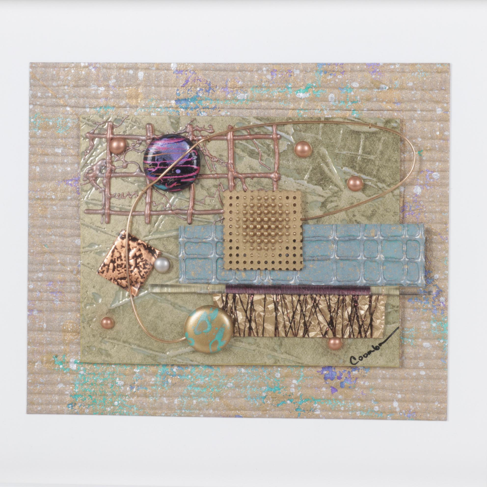 Coomba Gold and Neon Colored Metallic Mixed Media Collage, 21st C