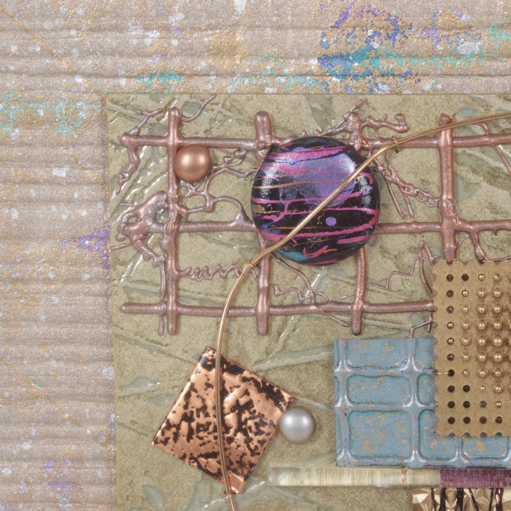 Coomba Gold and Neon Colored Metallic Mixed Media Collage, 21st C