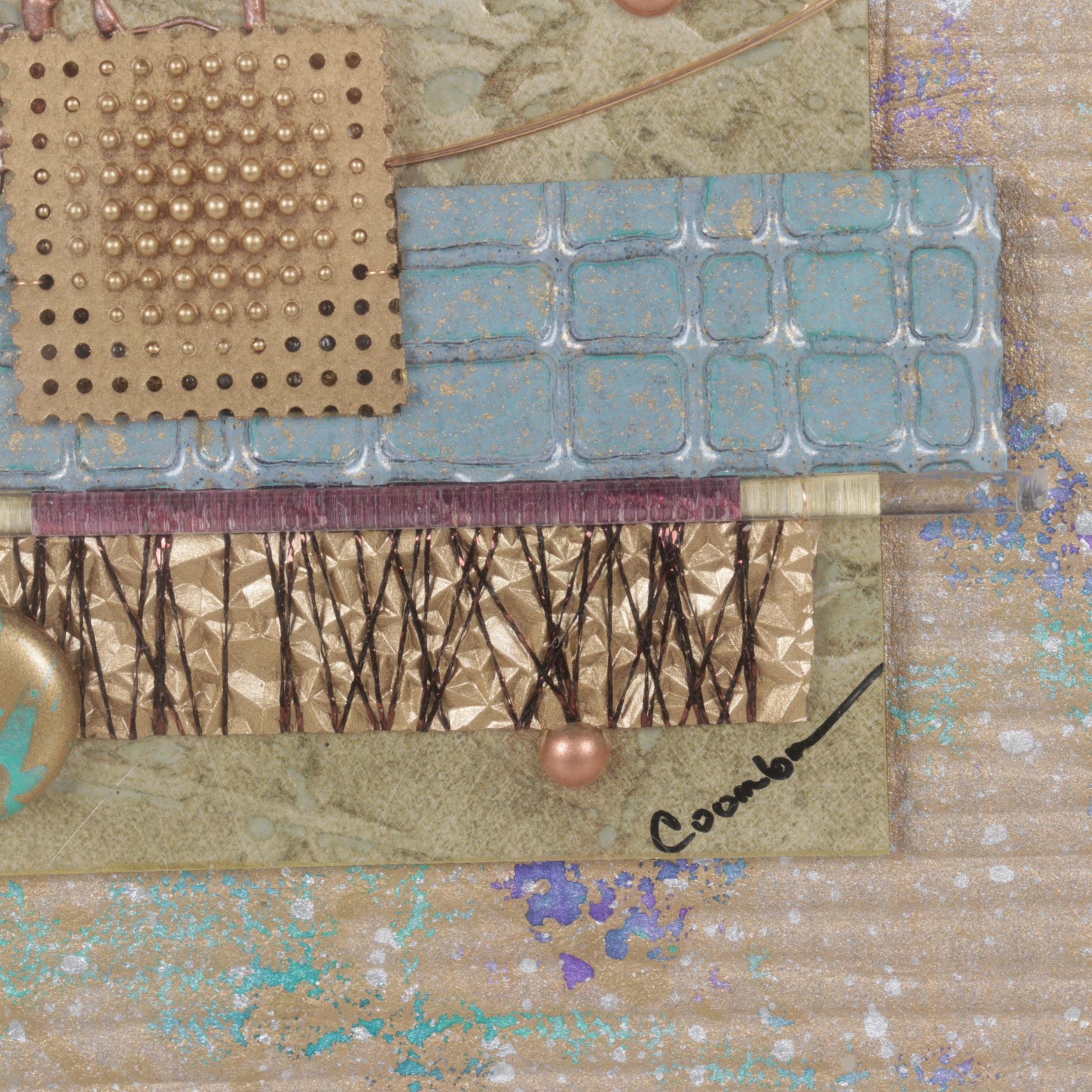 Coomba Gold and Neon Colored Metallic Mixed Media Collage, 21st C