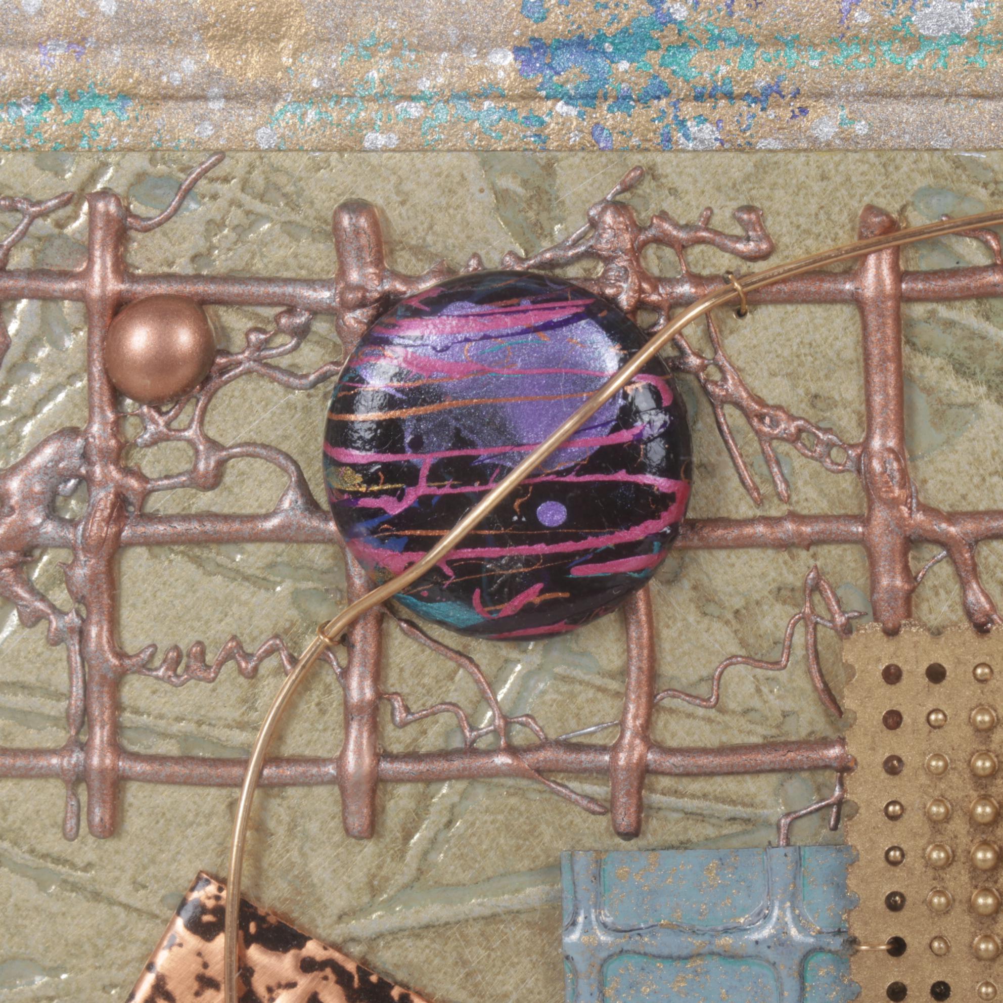 Coomba Gold and Neon Colored Metallic Mixed Media Collage, 21st C