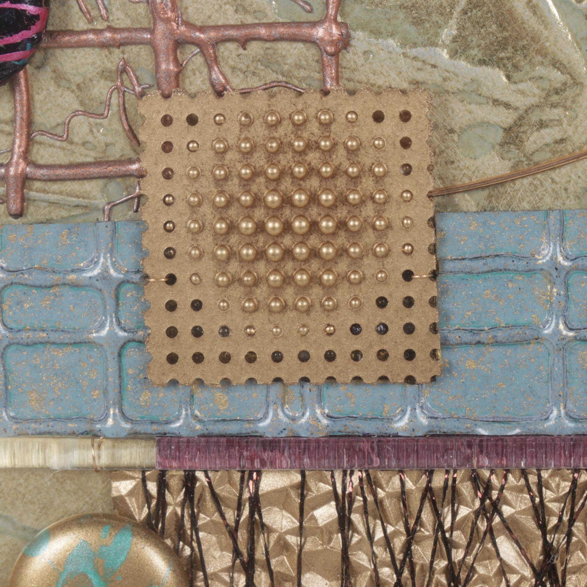 Coomba Gold and Neon Colored Metallic Mixed Media Collage, 21st C