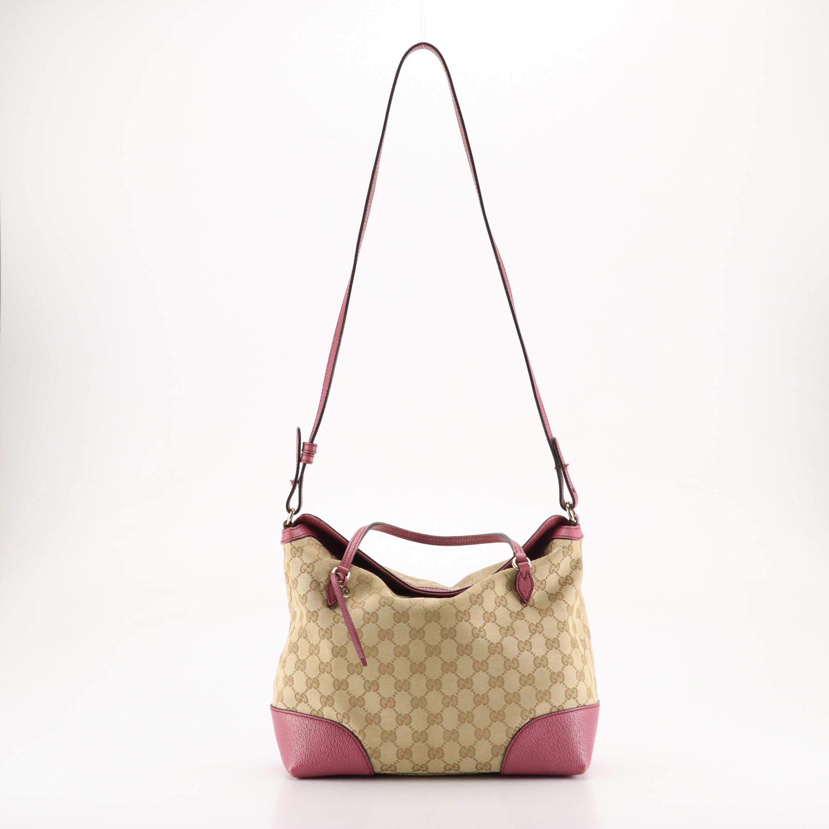 Gucci Bree Two-Way Bag in GG Canvas and Mauve Blush Cinghiale Leather