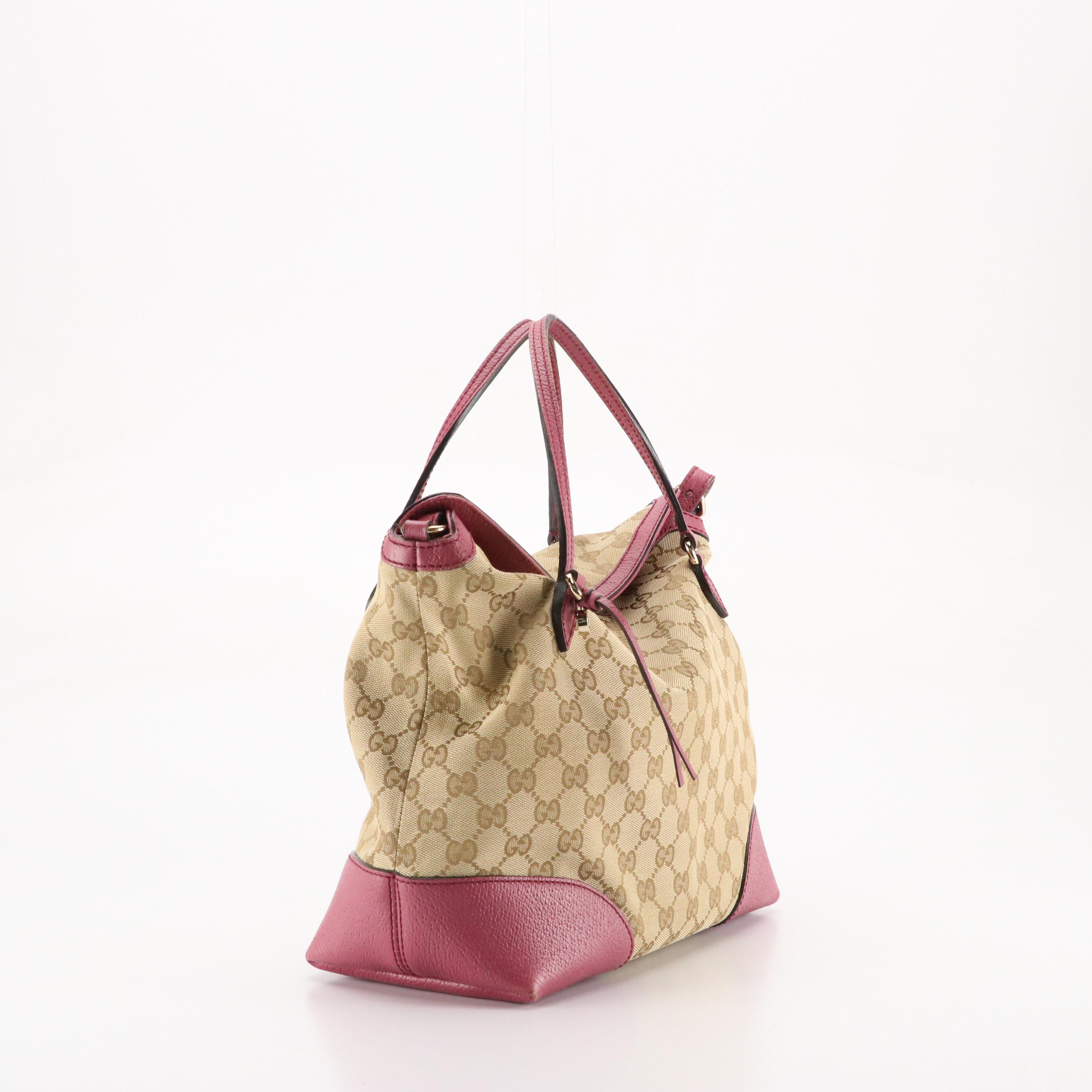 Gucci Bree Two-Way Bag in GG Canvas and Mauve Blush Cinghiale Leather