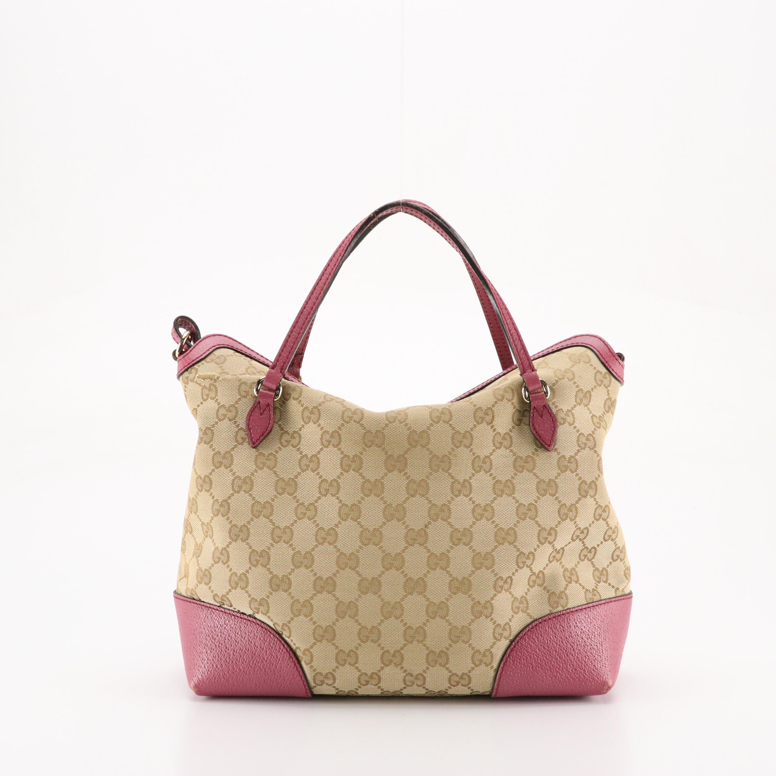 Gucci Bree Two-Way Bag in GG Canvas and Mauve Blush Cinghiale Leather