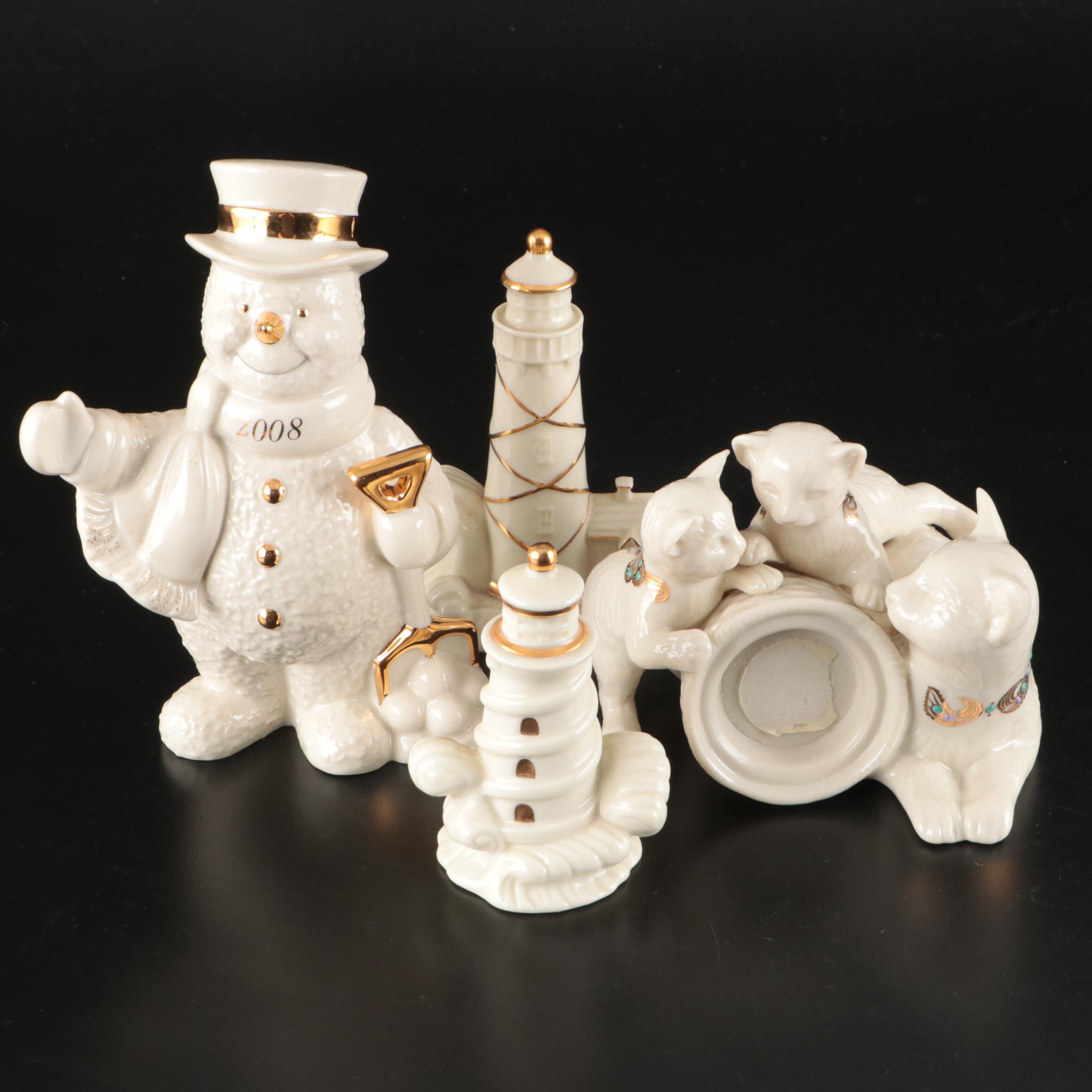 Lenox China Jewels Porcelain Cat, "Classic Ivory" Lighthouse, and More Figurines