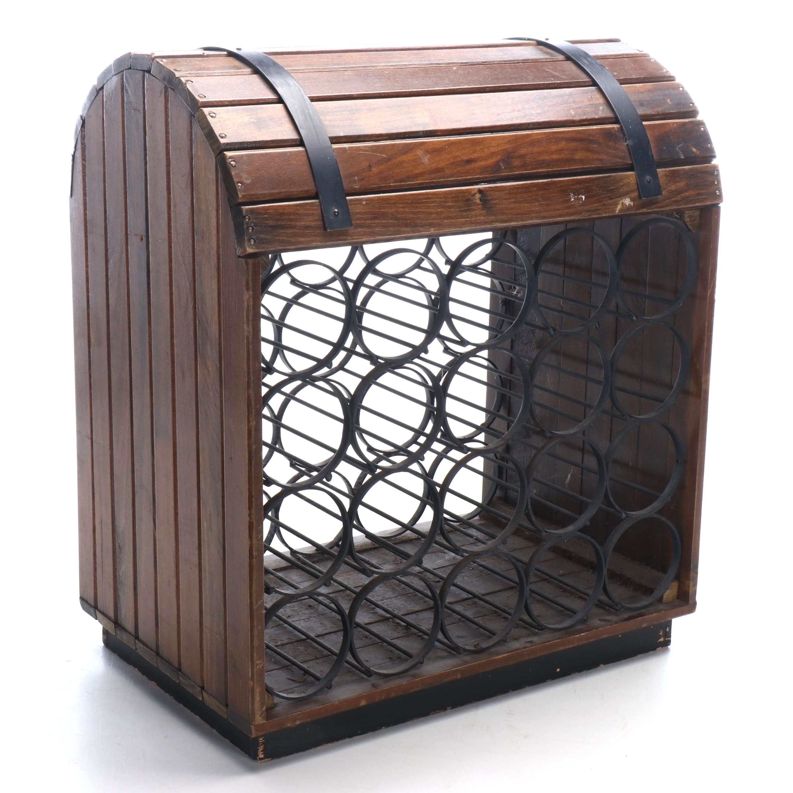 Wooden and Metal Trunk Wine Rack