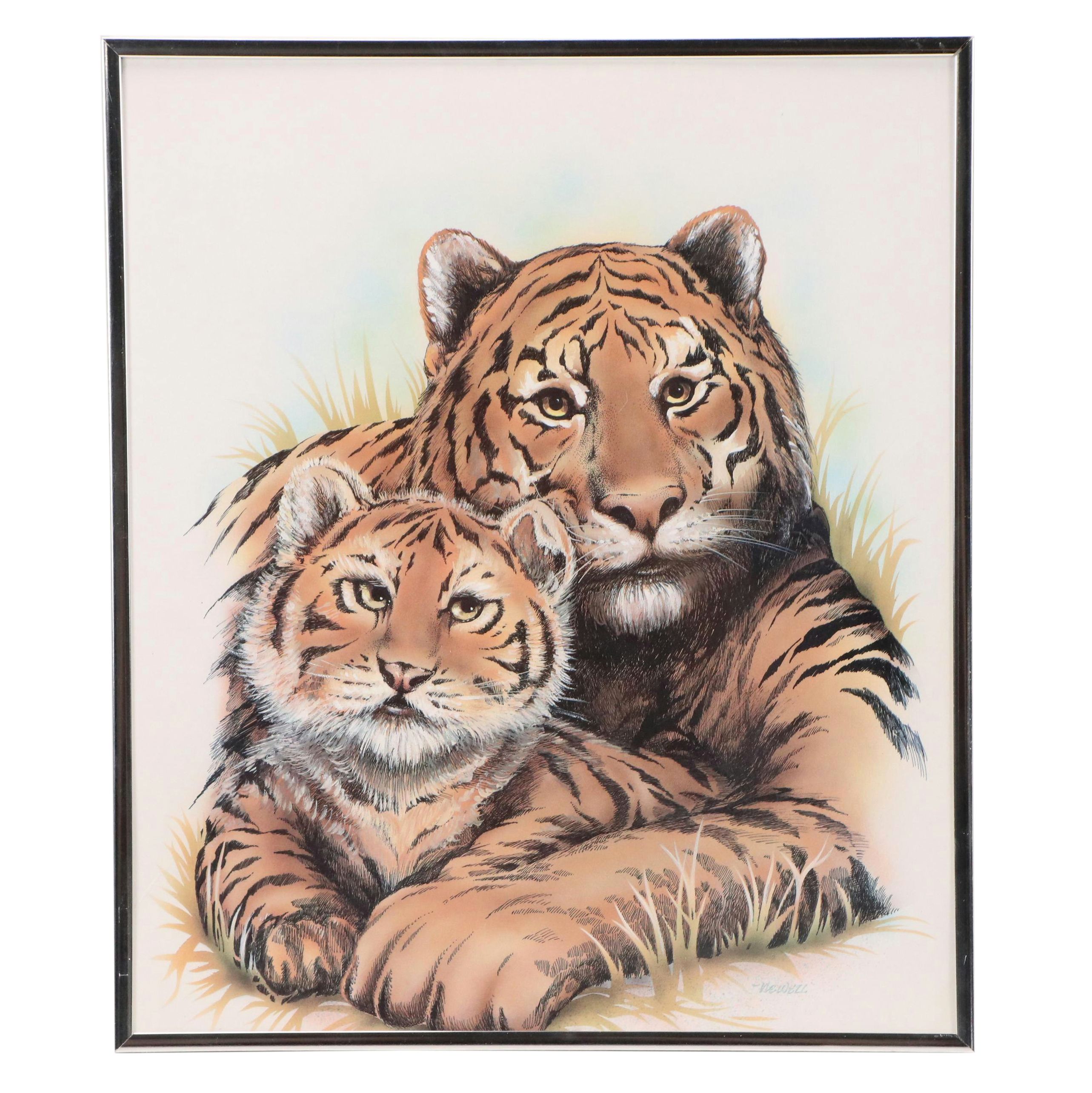 Offset Lithograph of Tiger and Cub