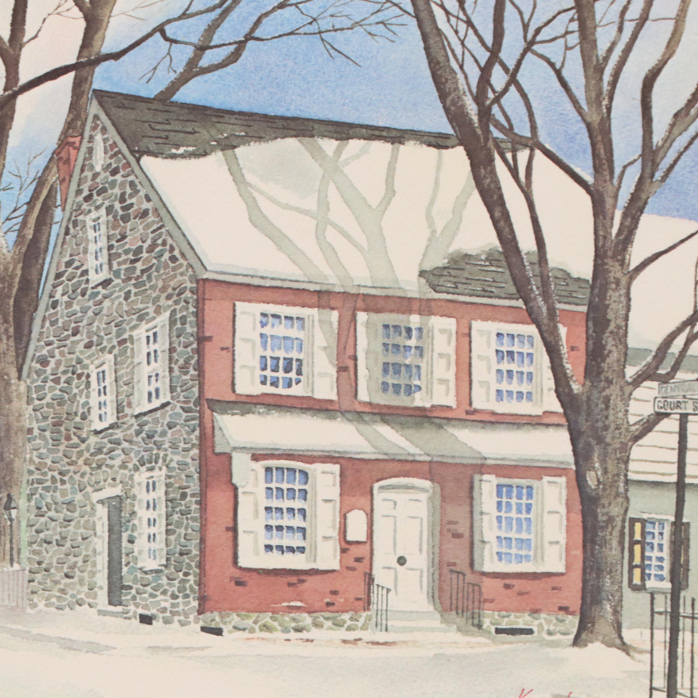 Offset Lithograph After Thomas E. Kennedy with Winter Street Scene, 1974