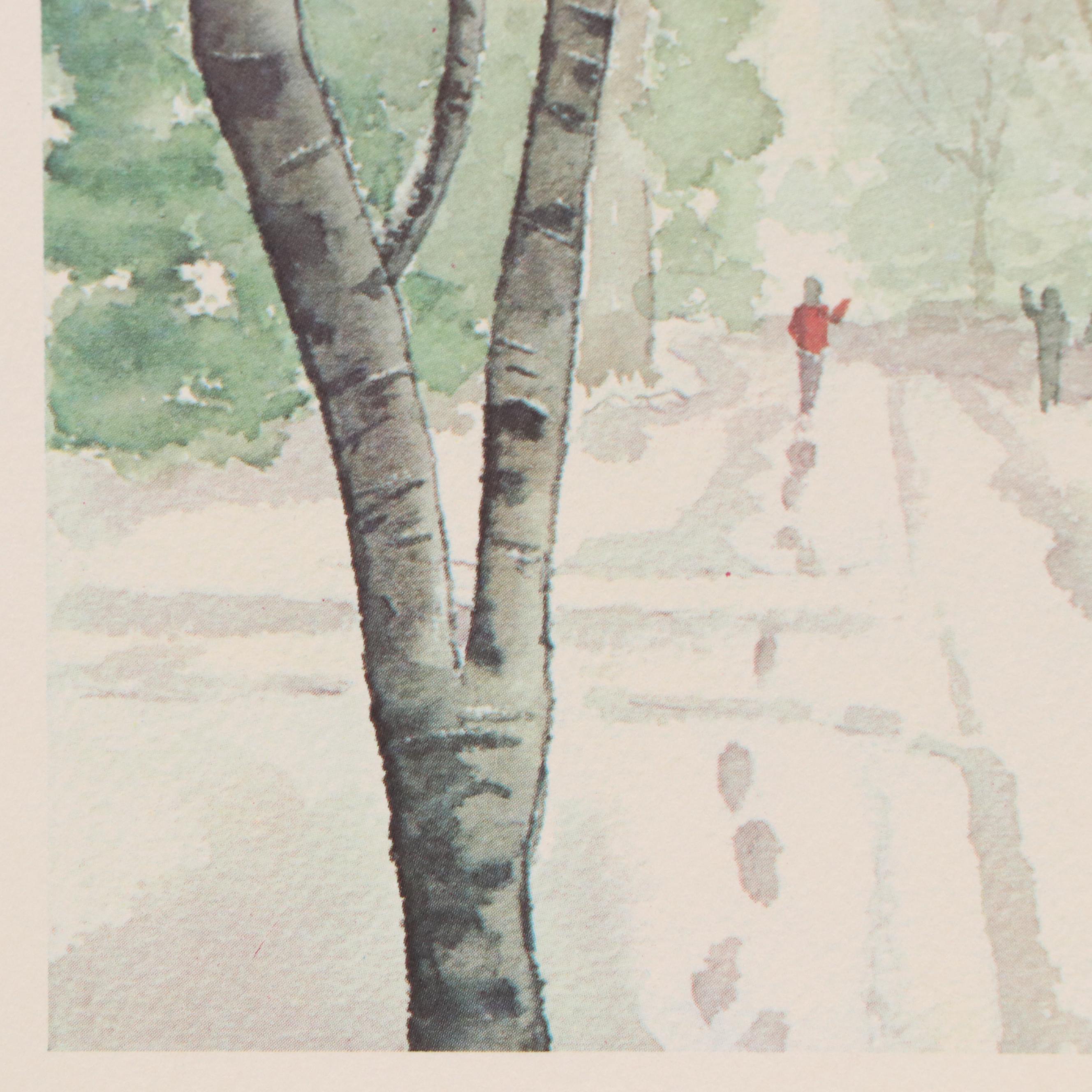 Offset Lithograph After Thomas E. Kennedy with Winter Street Scene, 1974