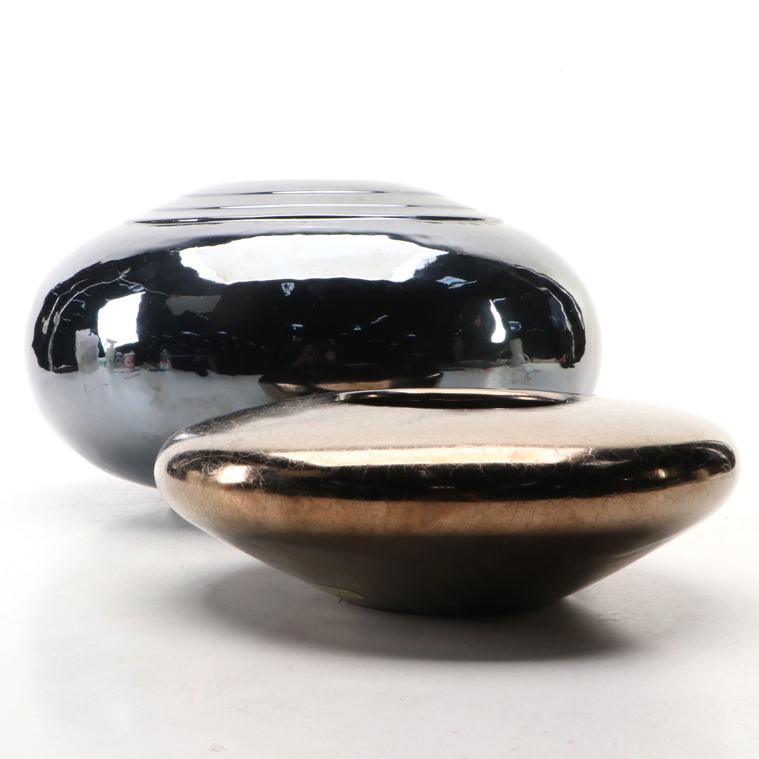 Haeger Pottery Ikebana Vase with Other Metallic Finish Ceramic Vase