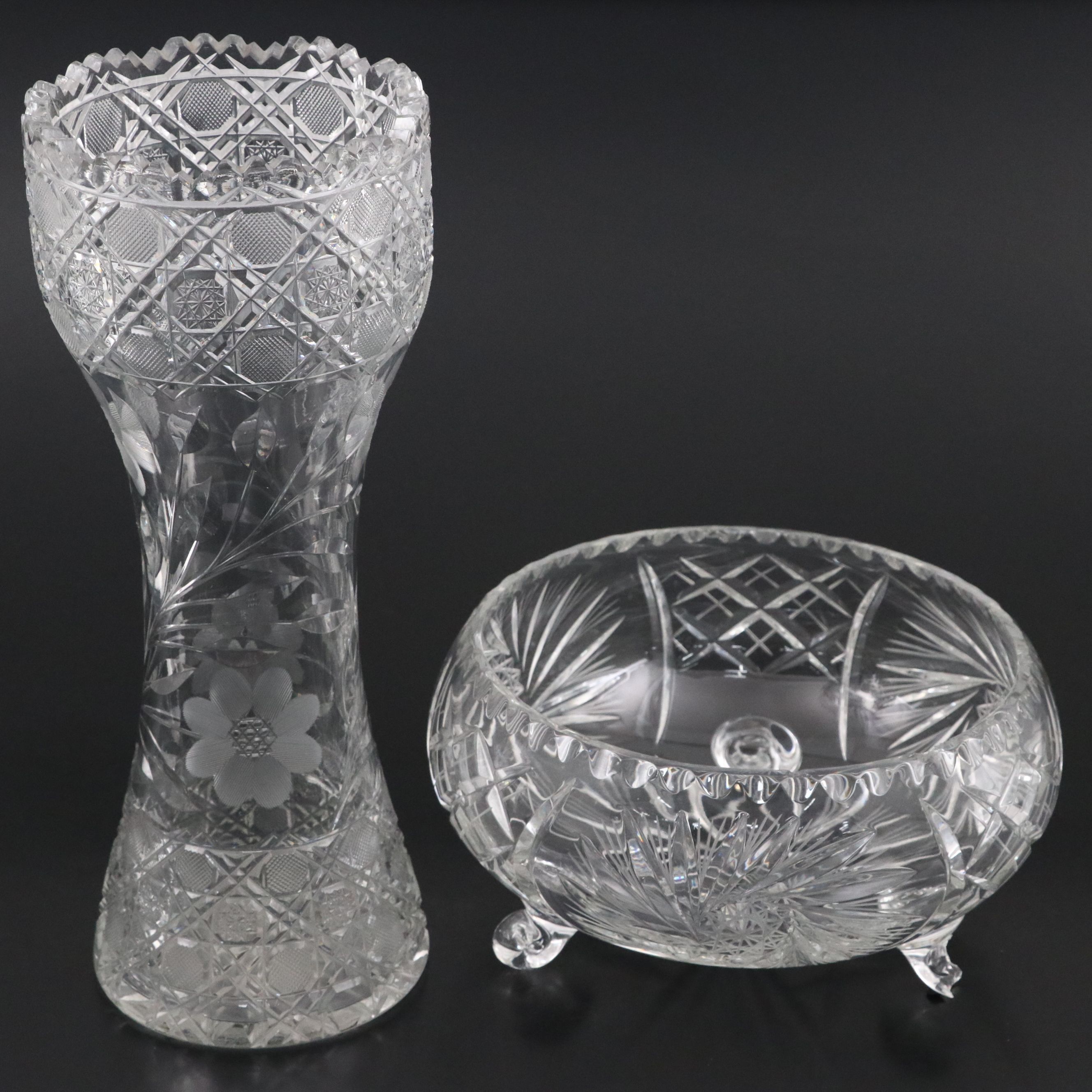 American Brilliant Cut Crystal Vase, Crystal Salt Cellars, and More Table Décor