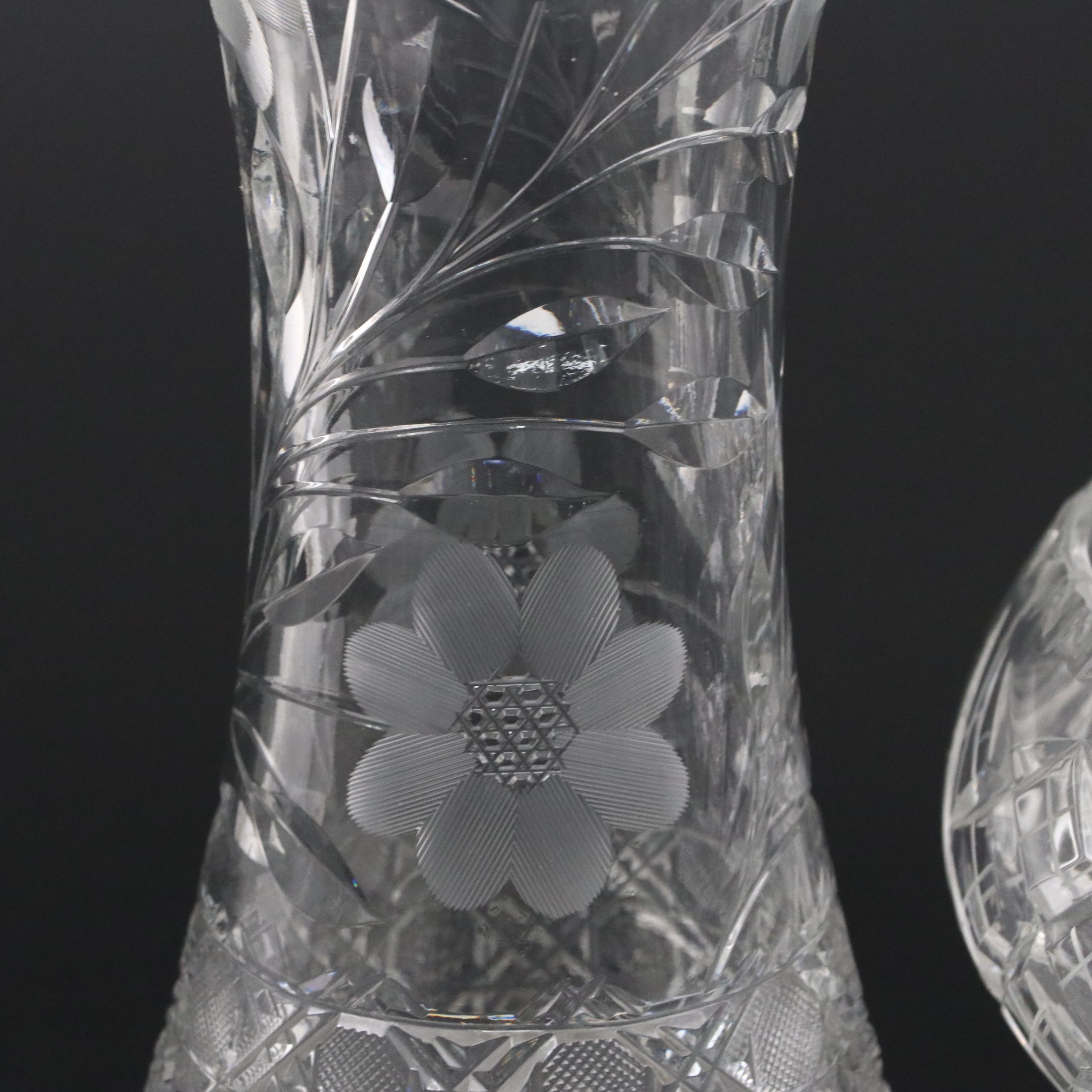 American Brilliant Cut Crystal Vase, Crystal Salt Cellars, and More Table Décor