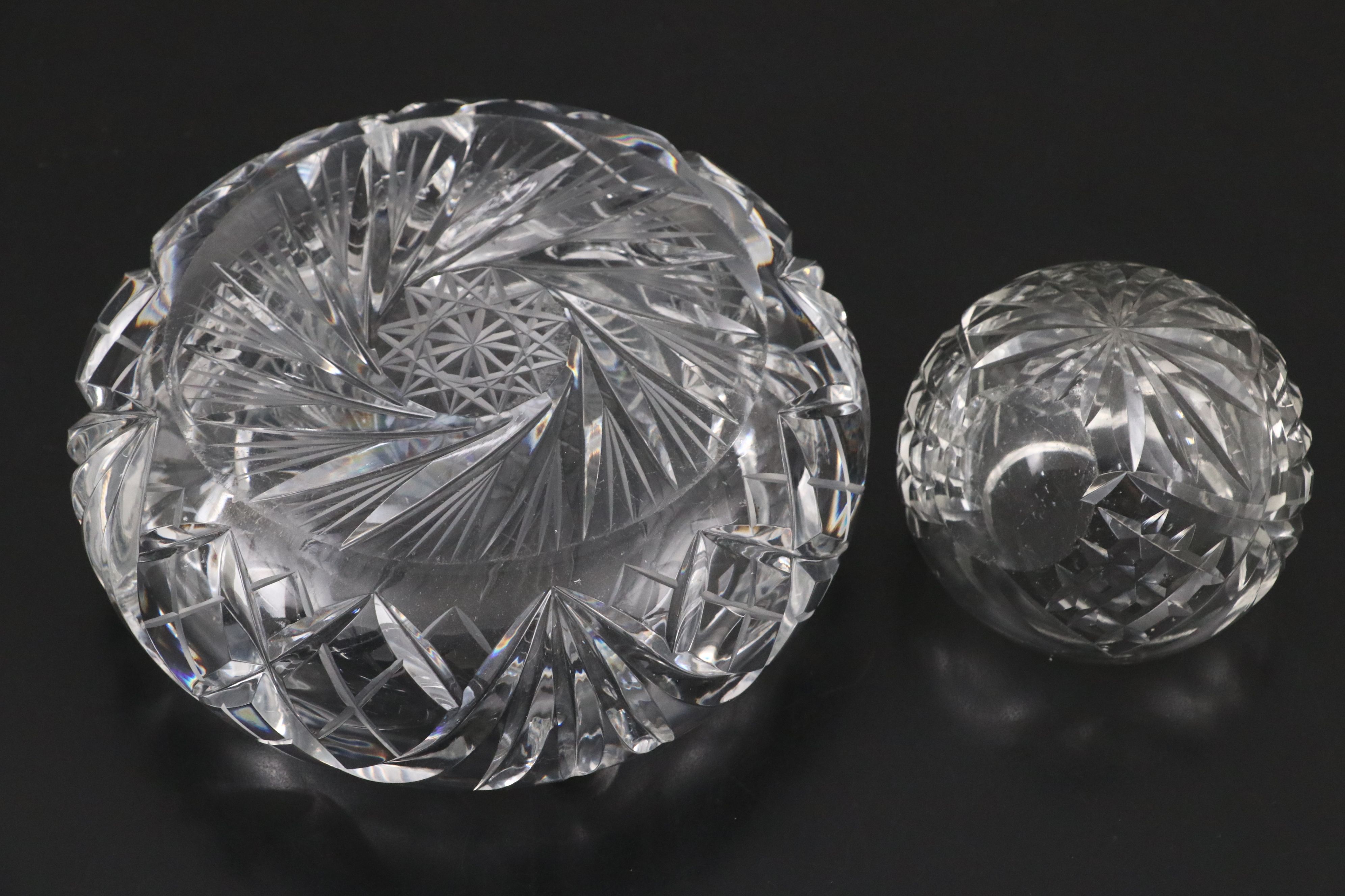 American Brilliant Cut Crystal Vase, Crystal Salt Cellars, and More Table Décor