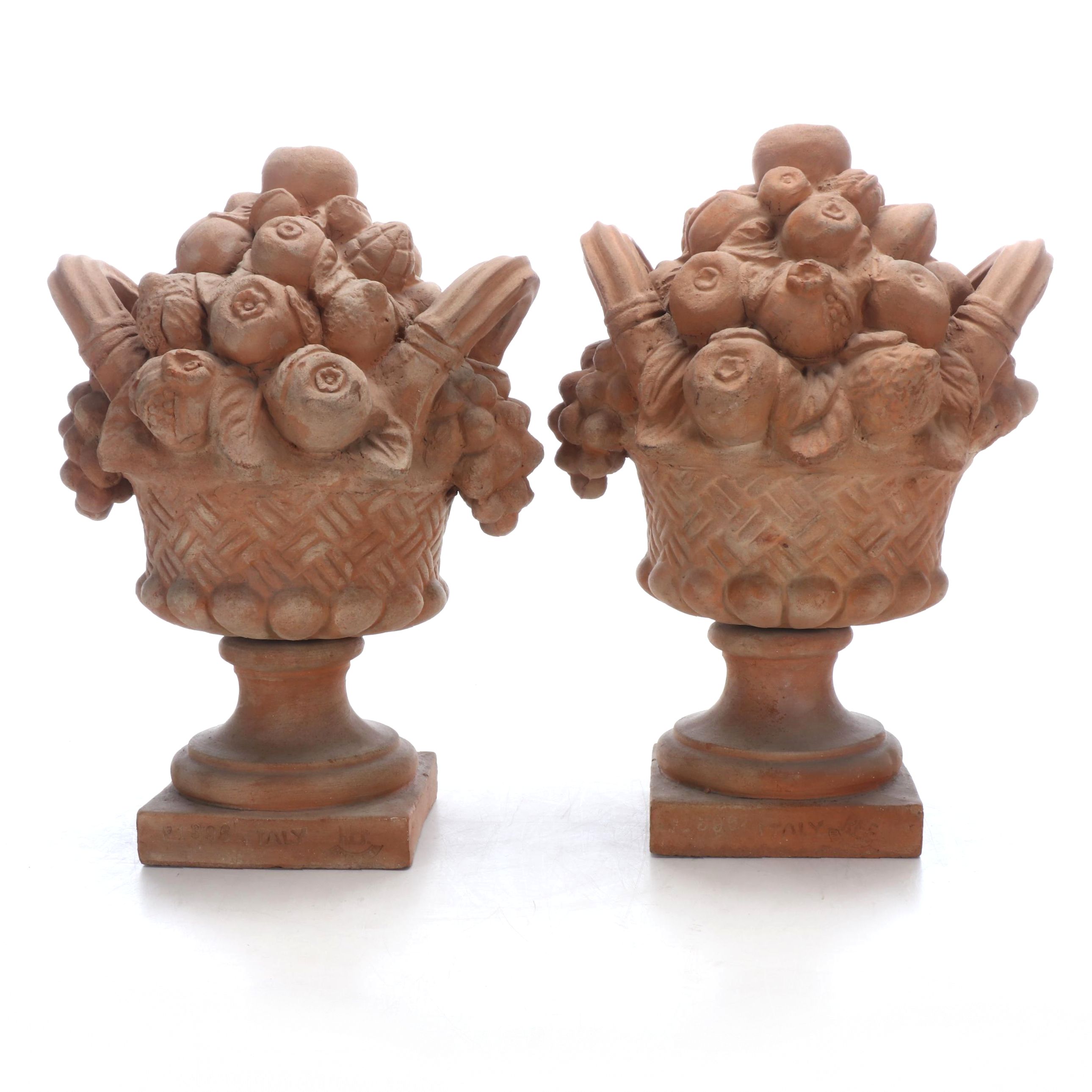 Pair of Italian Terracotta Fruit Basket Statues