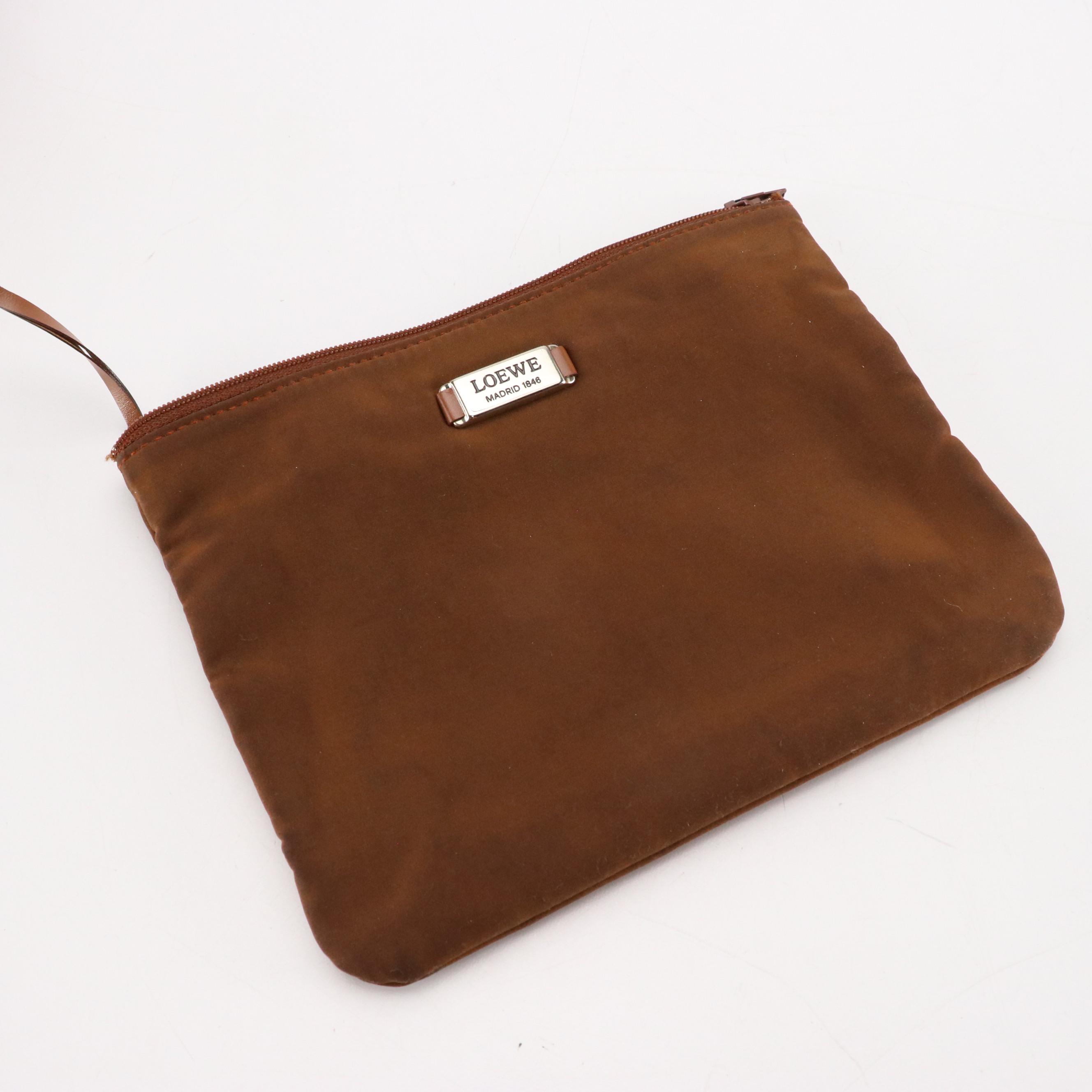 Loewe Mesh Nylon Backpack Bag and Zip Pouch with Brown Leather Trim