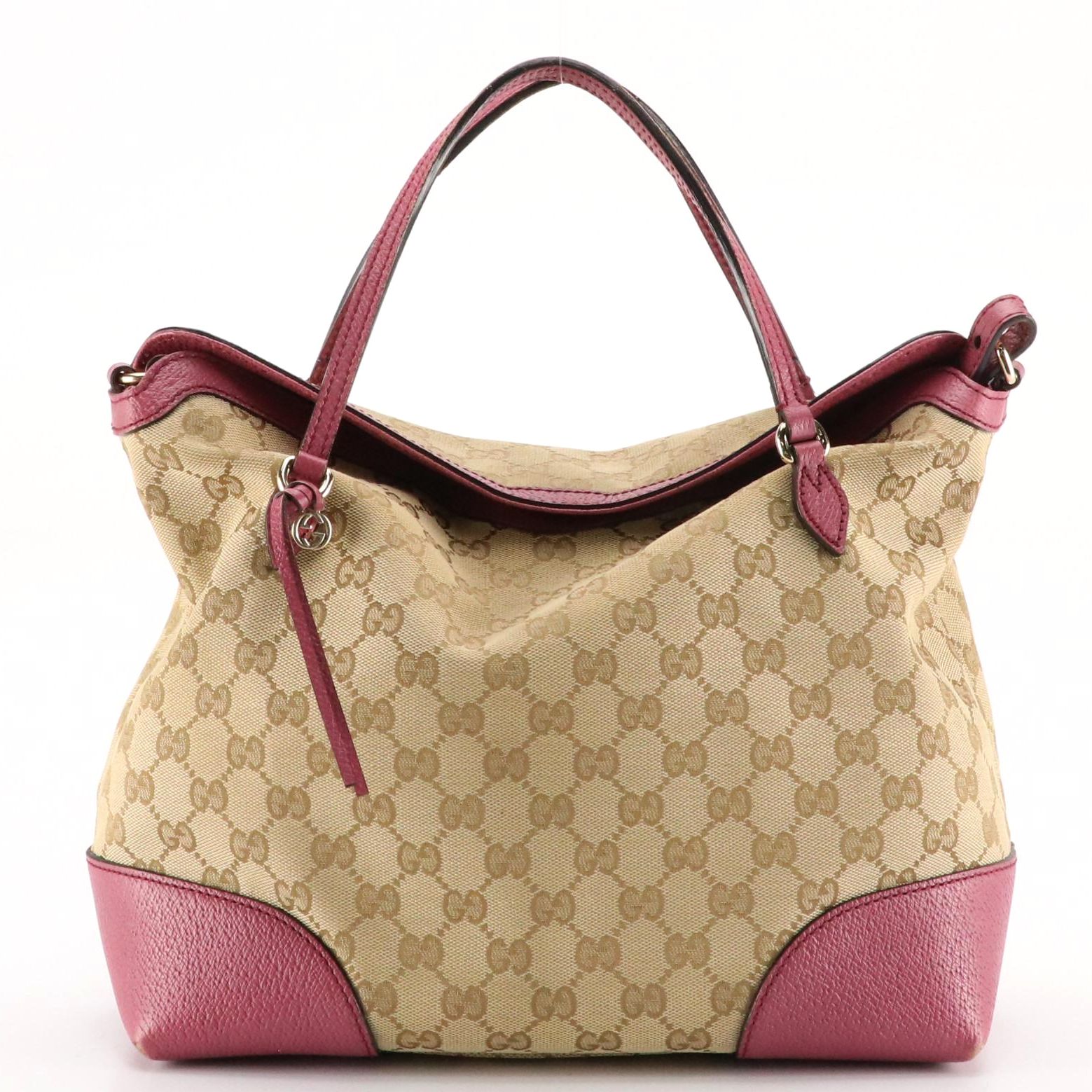 Gucci Bree Two-Way Bag in GG Canvas and Mauve Blush Cinghiale Leather