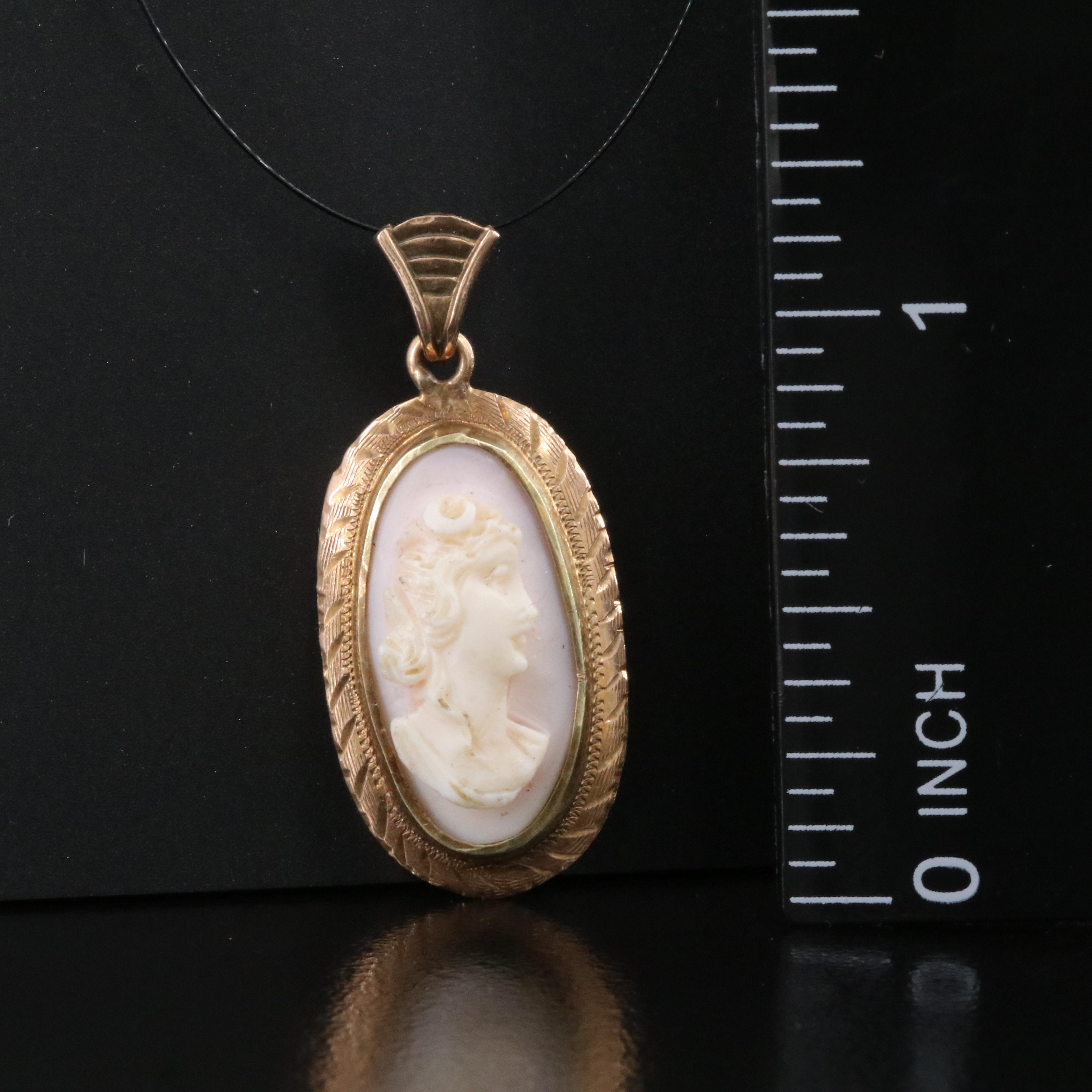 Antique 10K Shell Goddess Artemis Cameo Pendant