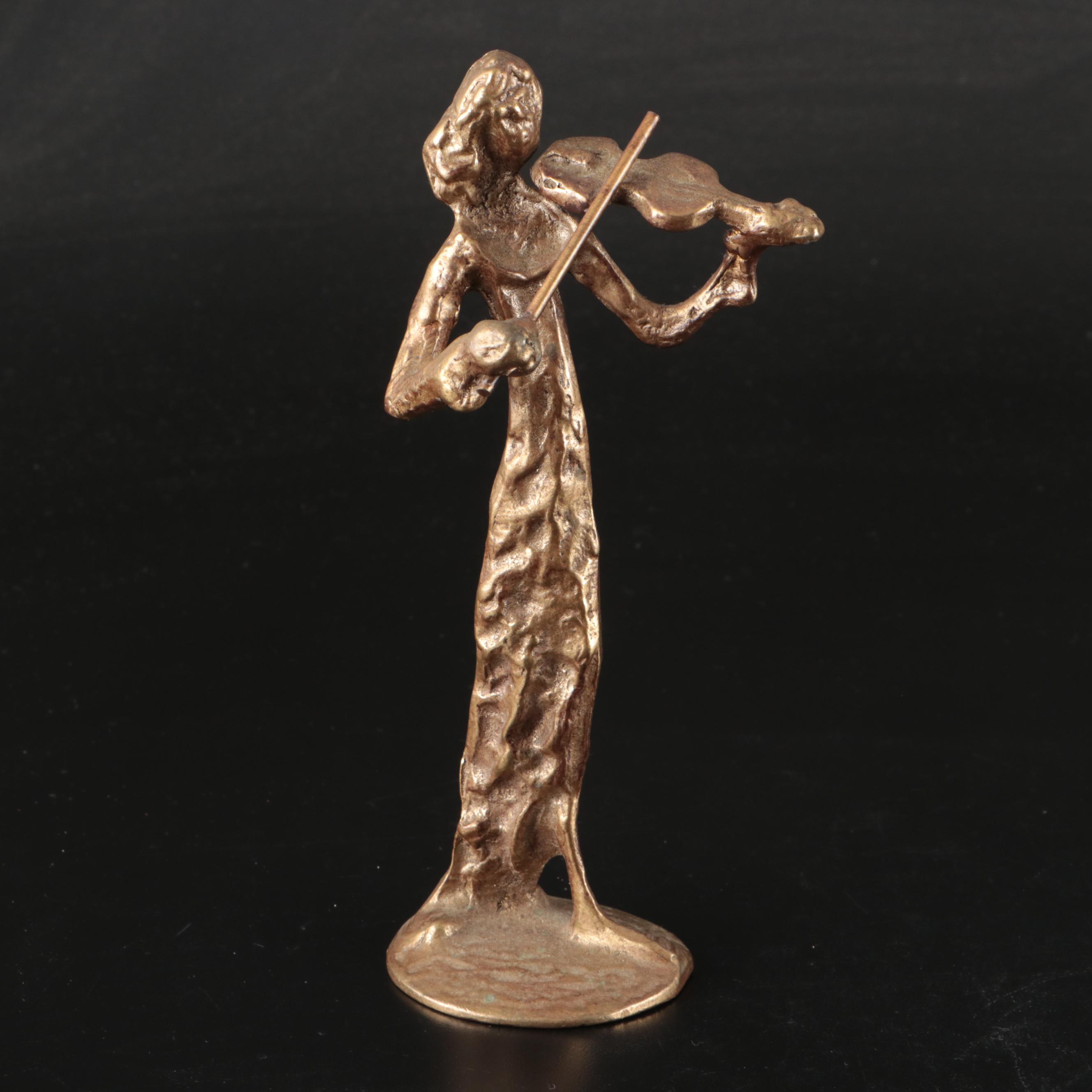 Brutalist Style Woman Playing Violin Metal Figurine
