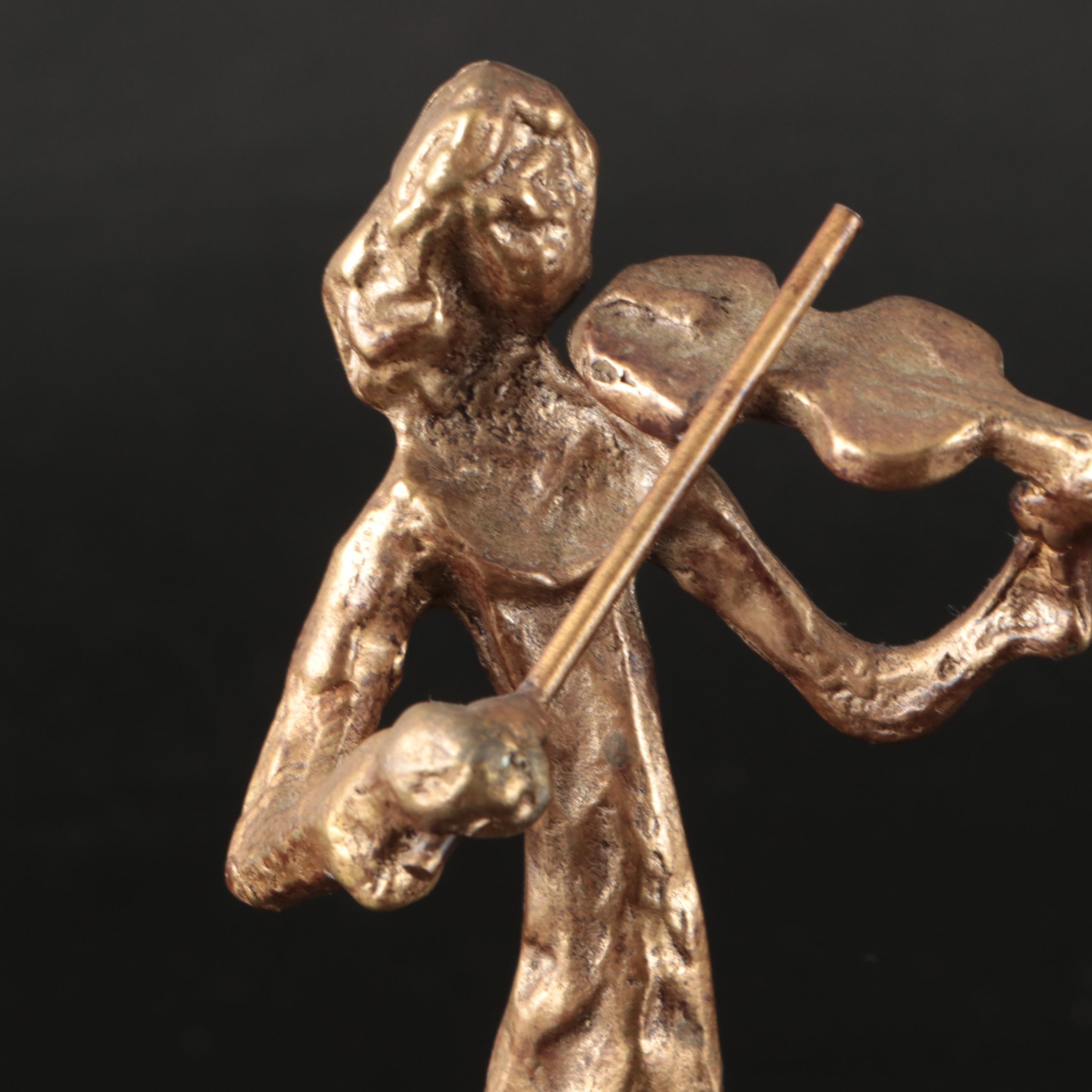 Brutalist Style Woman Playing Violin Metal Figurine