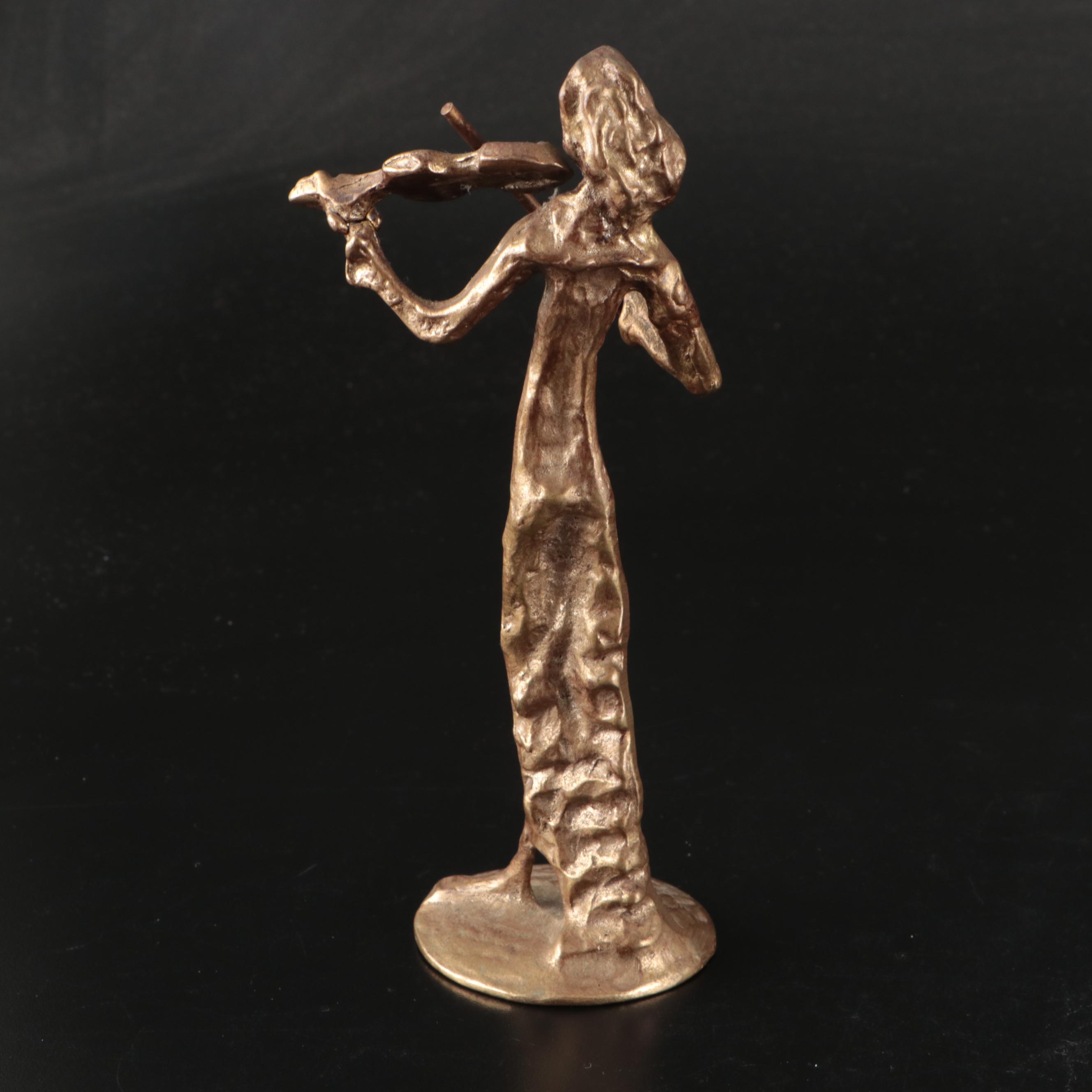 Brutalist Style Woman Playing Violin Metal Figurine