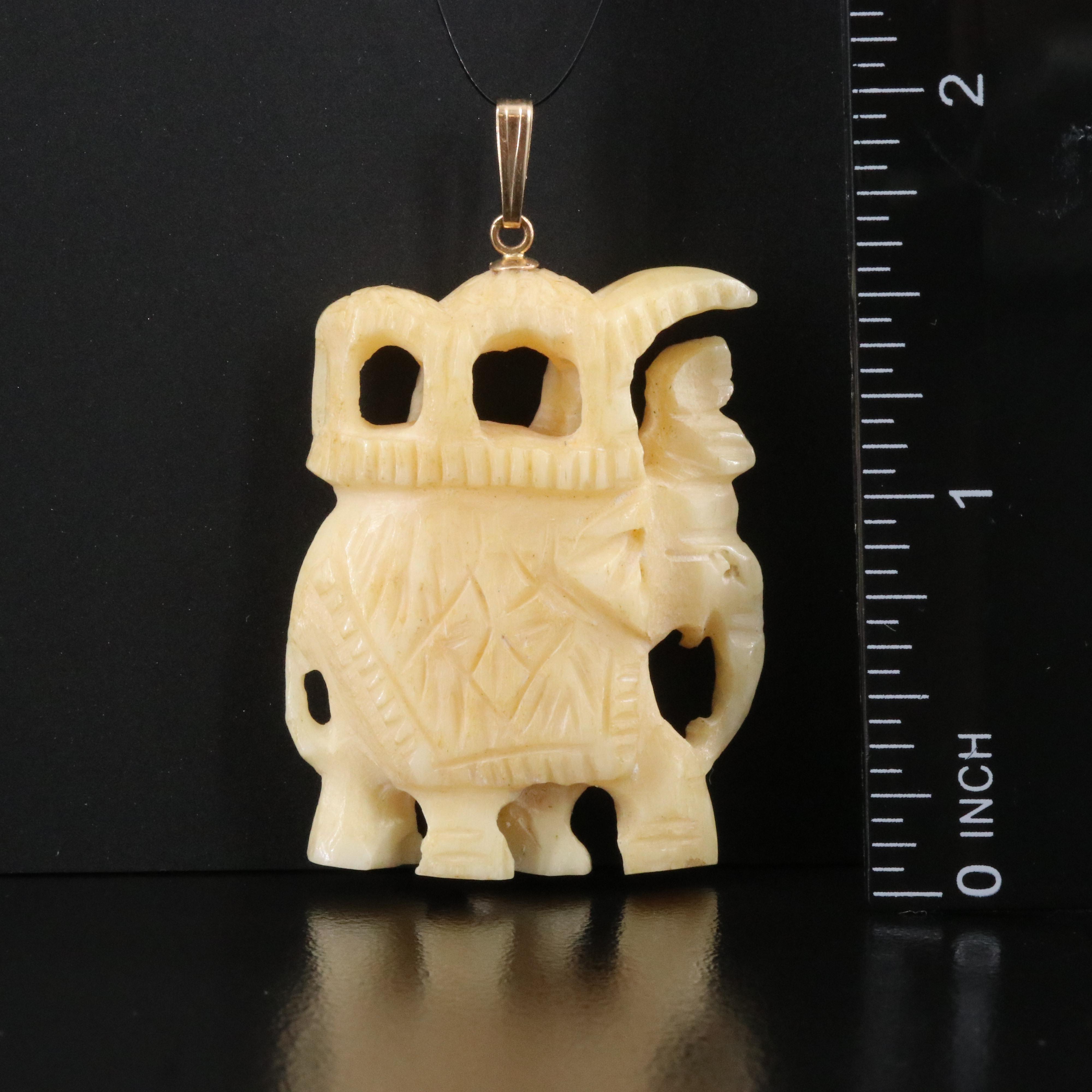 Bone Elephant Pendant with 14K Bail