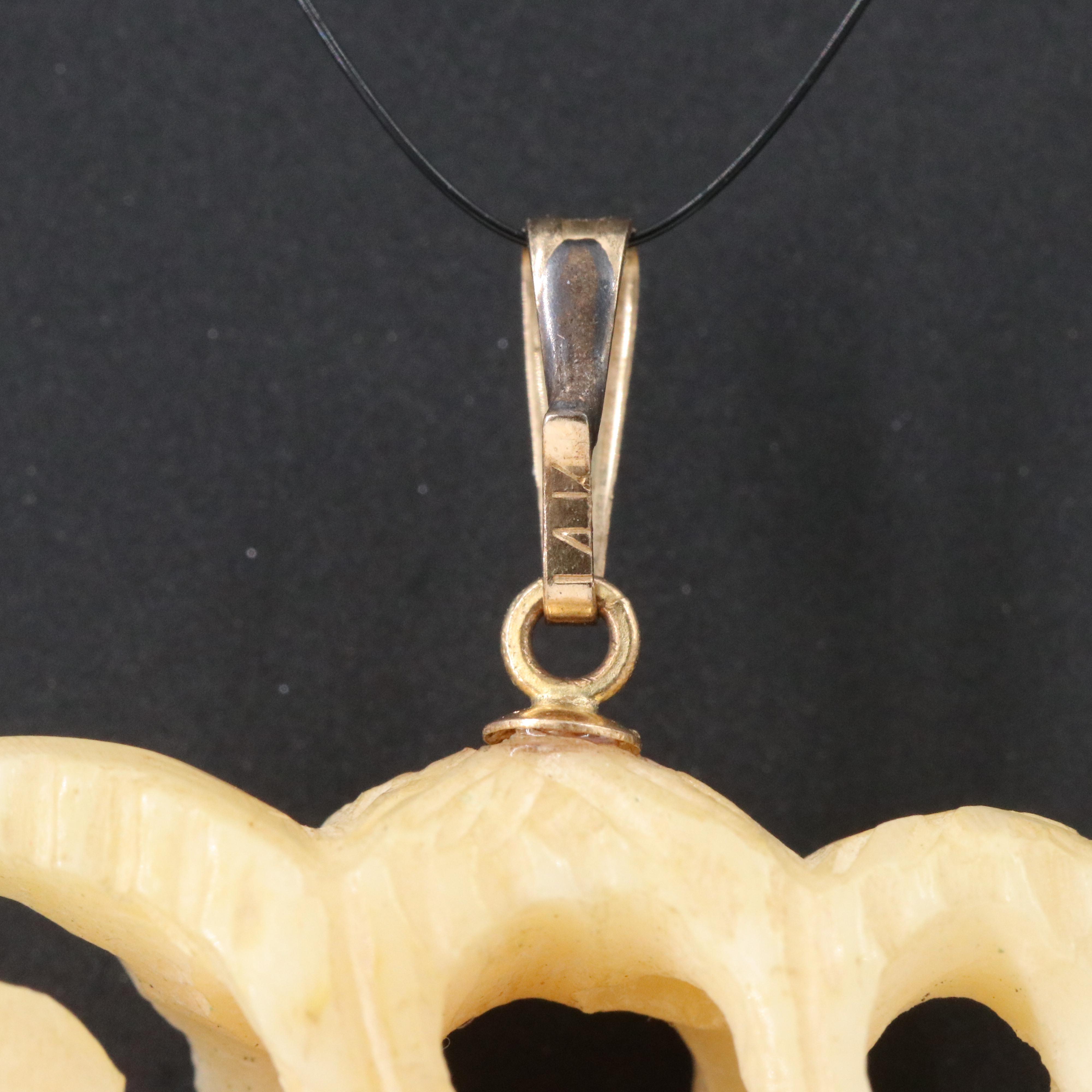 Bone Elephant Pendant with 14K Bail