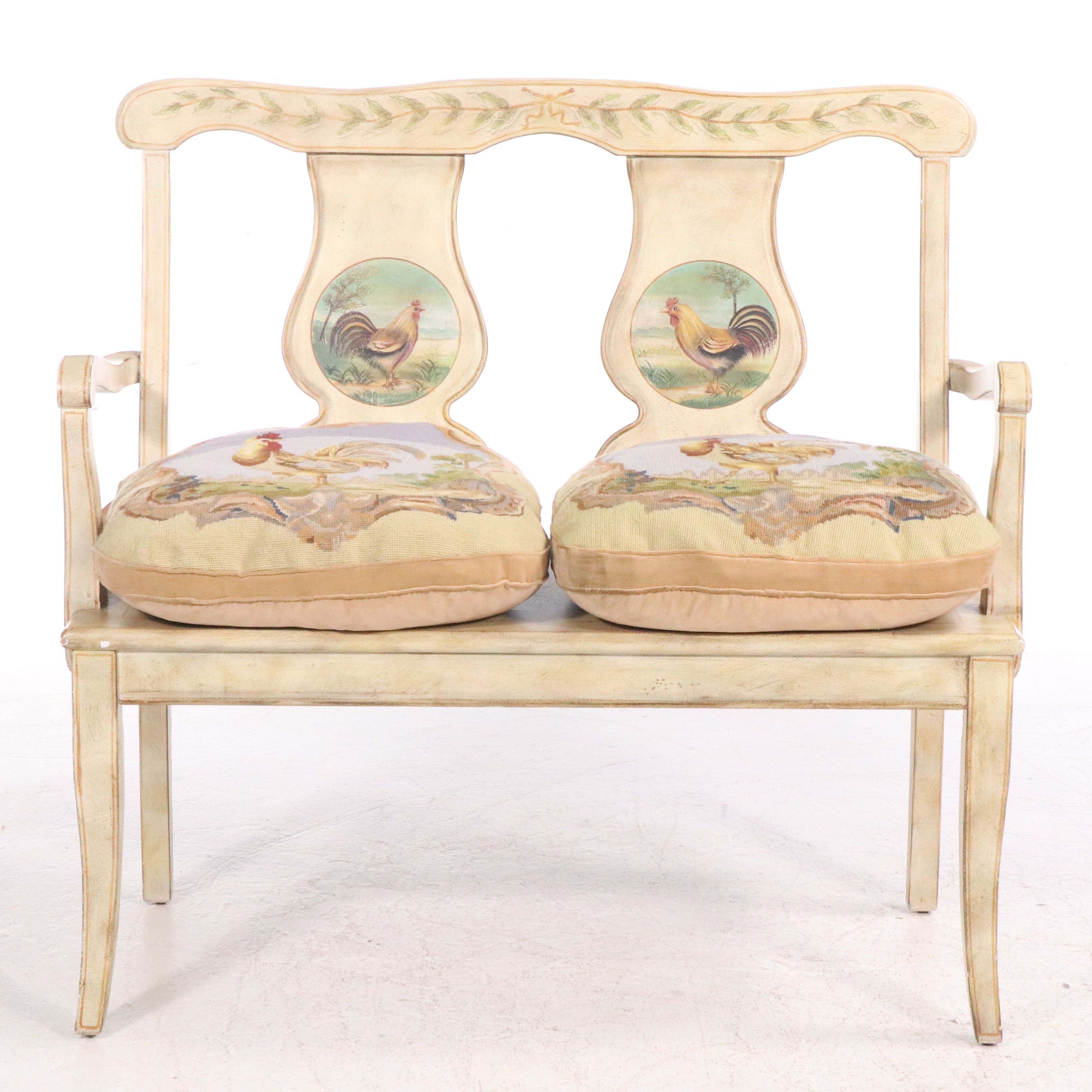 Drexel-Heritage Hand-Painted Wood Bench