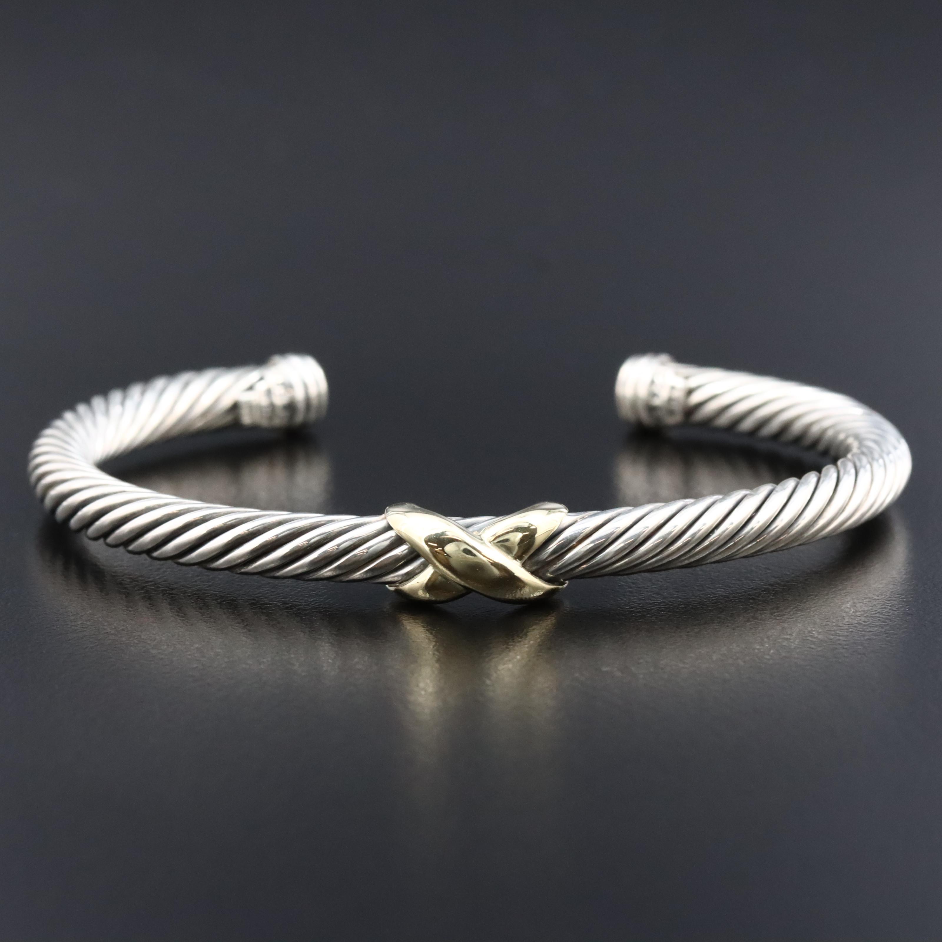 David Yurman Sterling and 14K X Classic Cable Station Bracelet