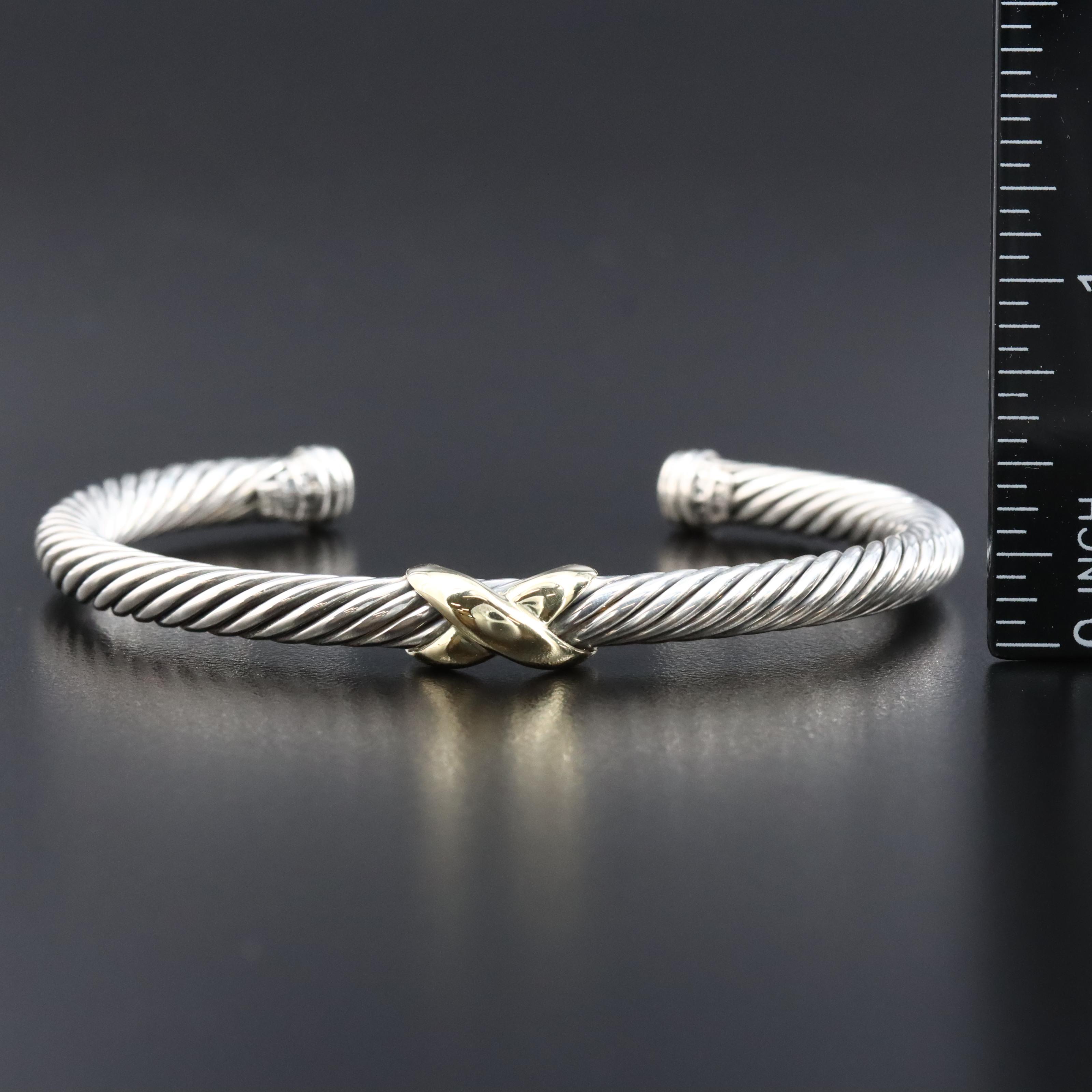 David Yurman Sterling and 14K X Classic Cable Station Bracelet