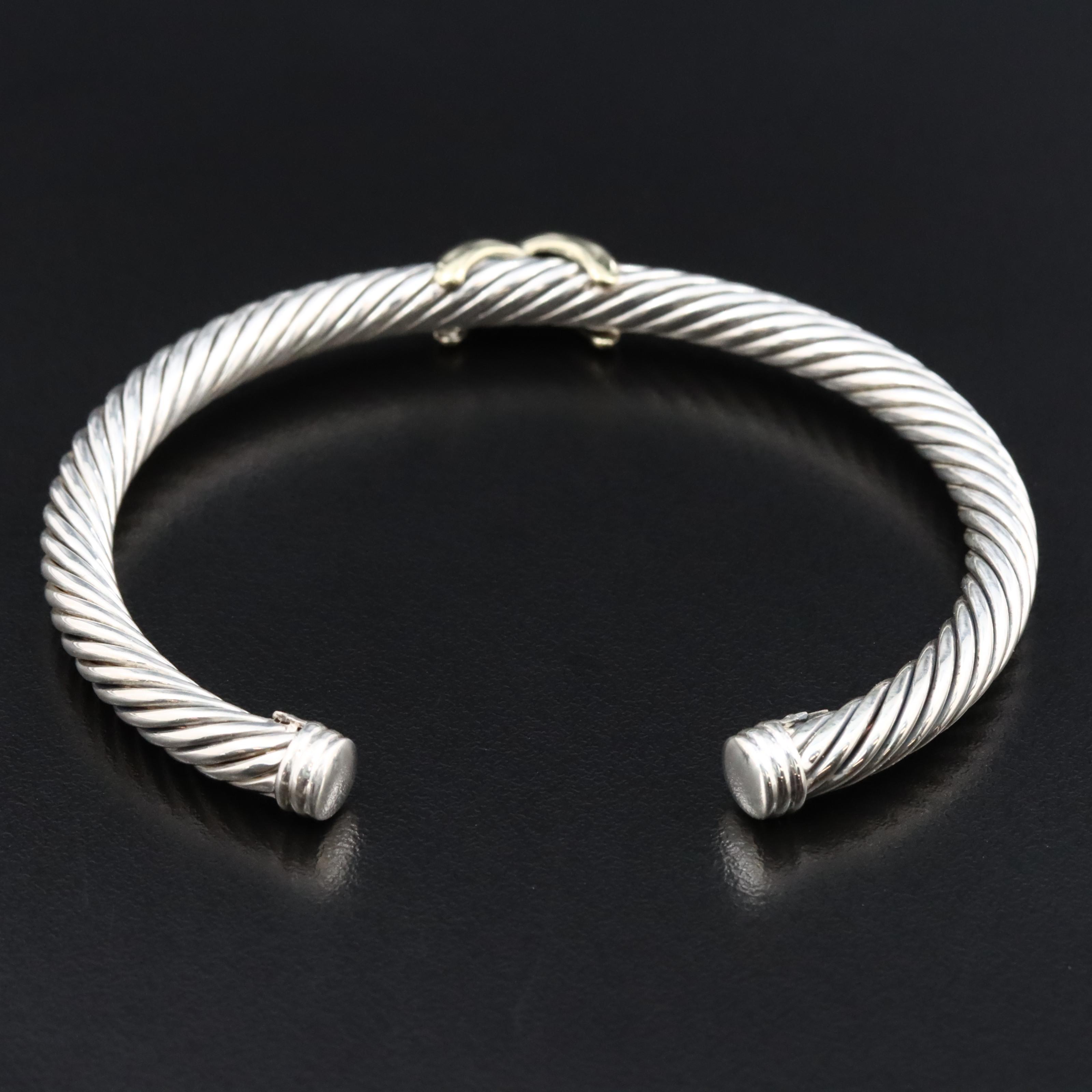 David Yurman Sterling and 14K X Classic Cable Station Bracelet