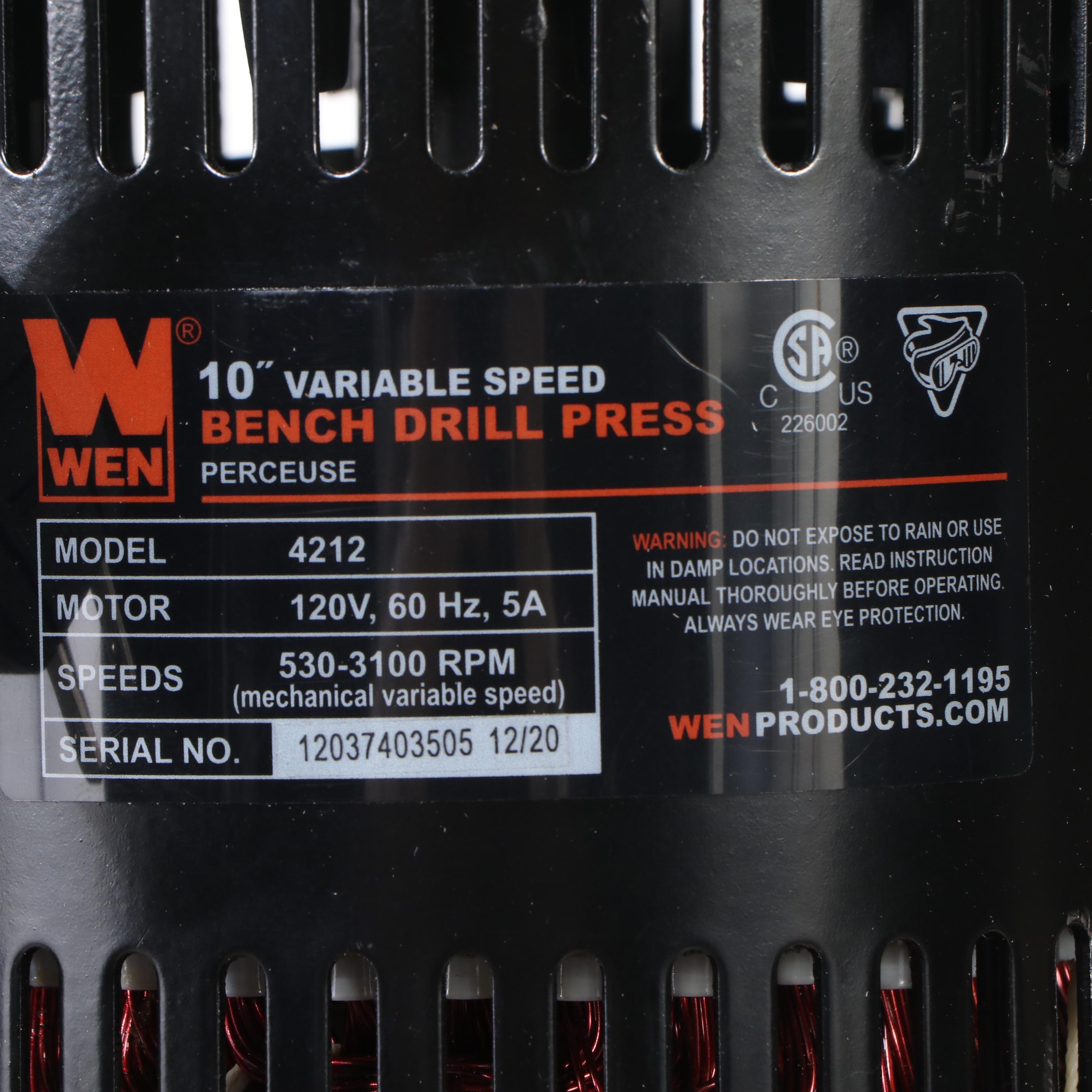 Wen Model 4212 10" Variable Speed Bench Drill Press