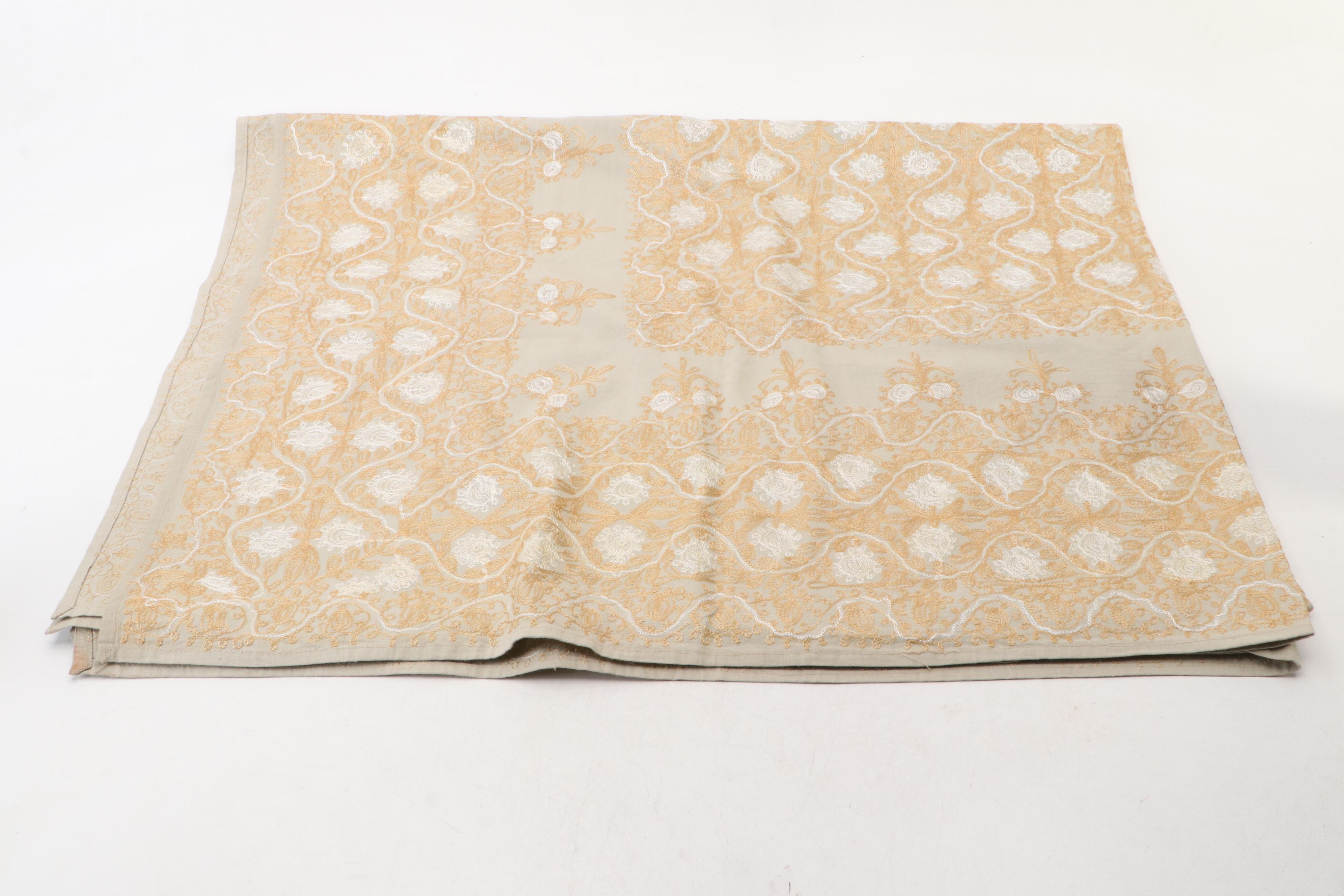 Gold and White Thread Cotton Tablecloth