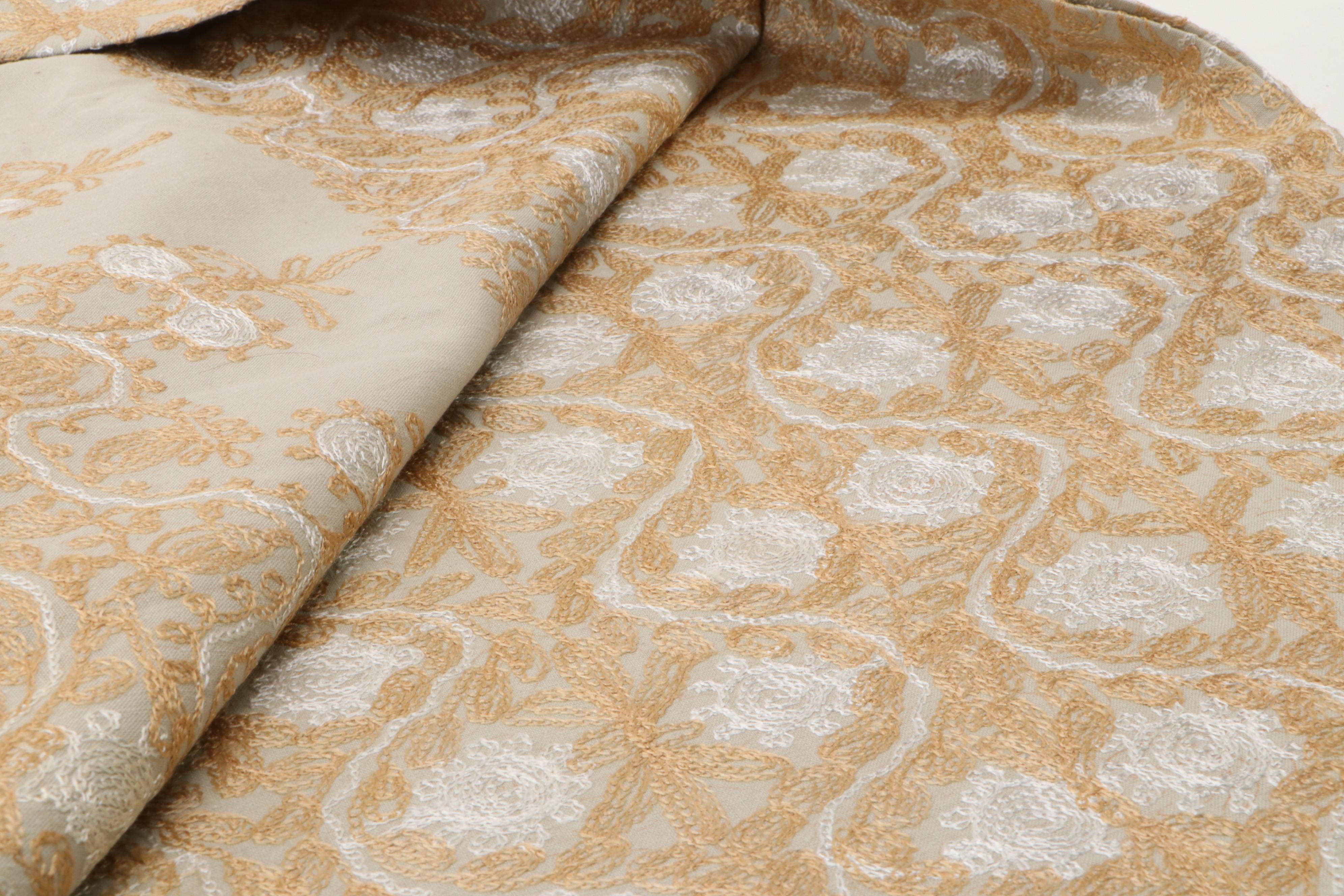 Gold and White Thread Cotton Tablecloth