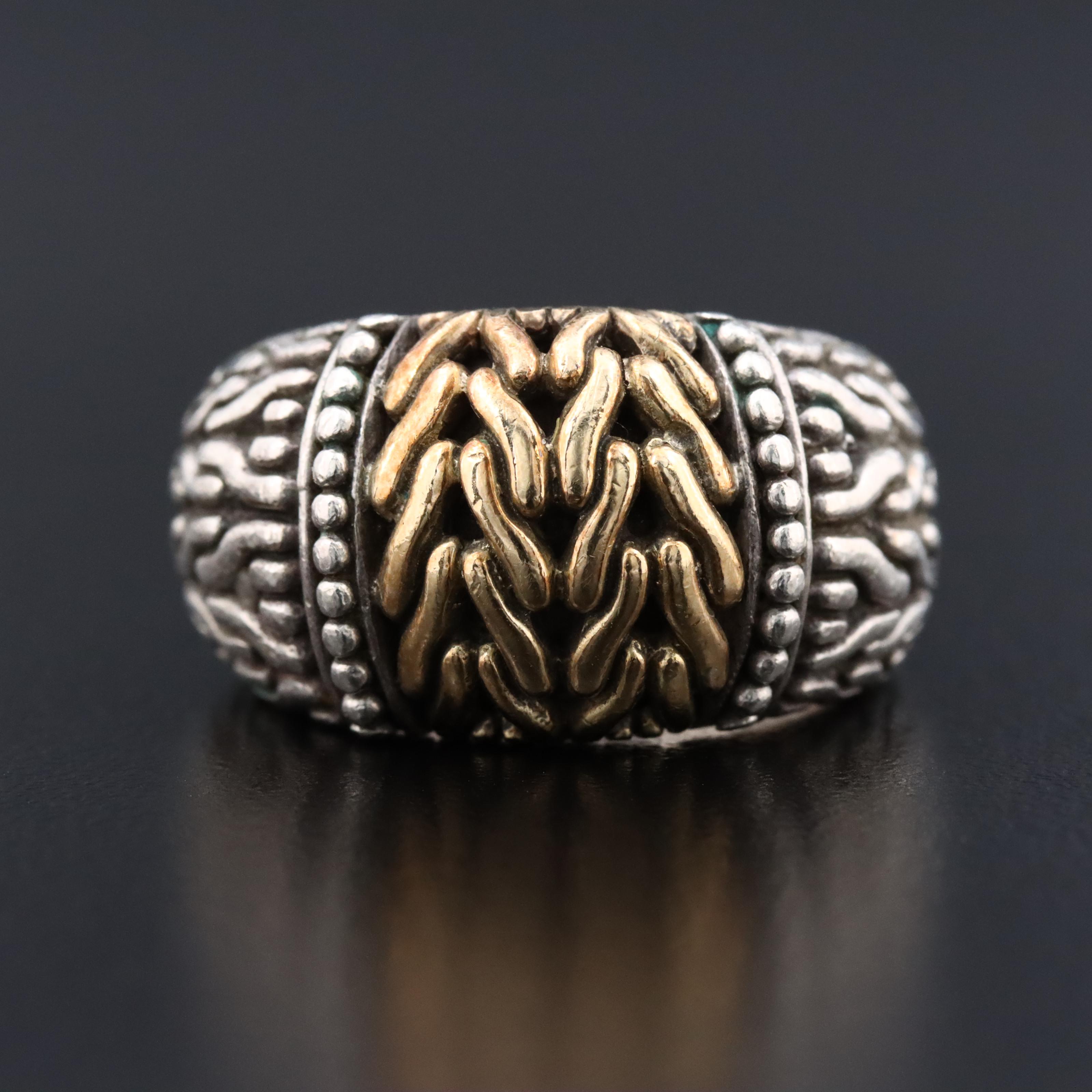 John Hardy Sterling and 18K Classic Chain Dome Ring
