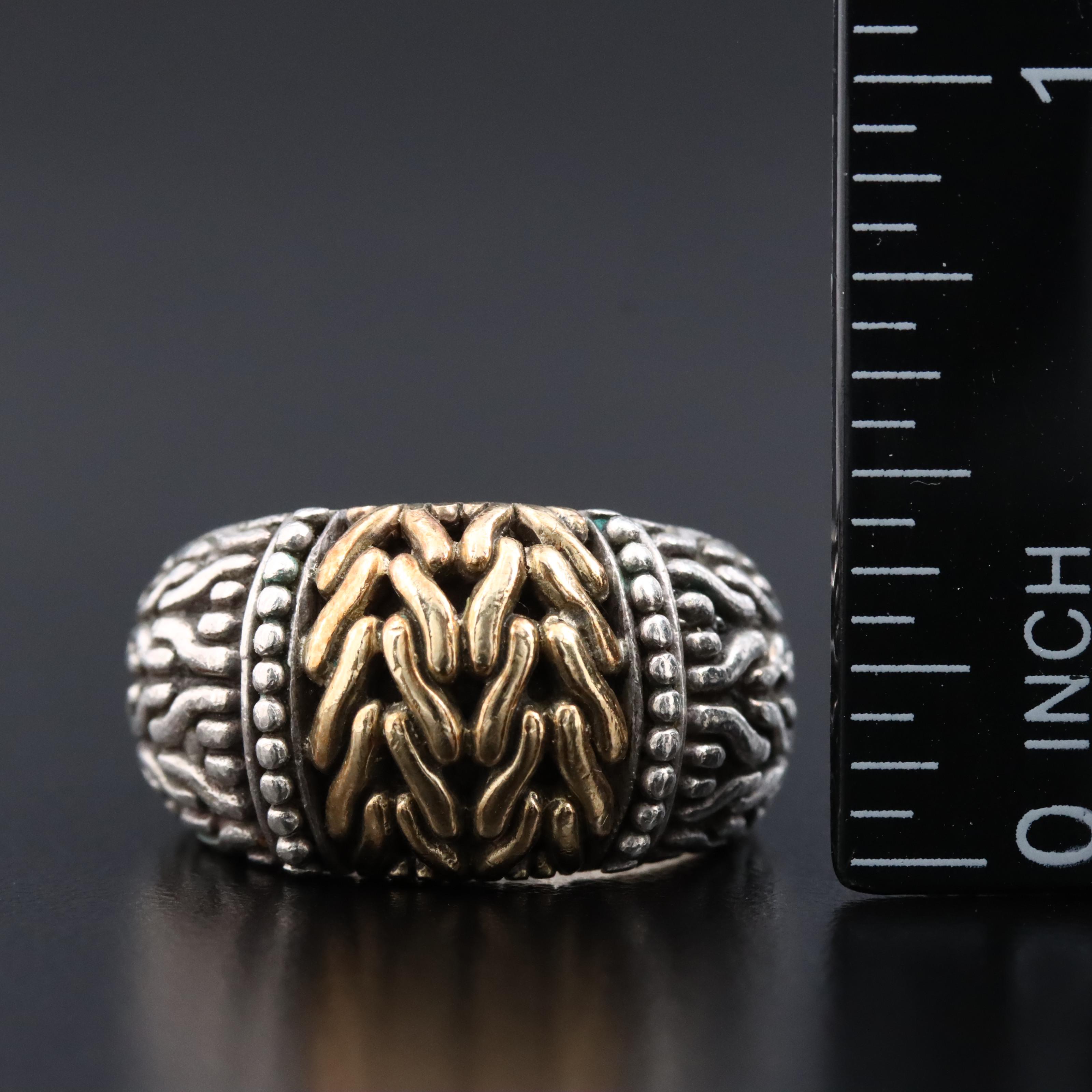 John Hardy Sterling and 18K Classic Chain Dome Ring